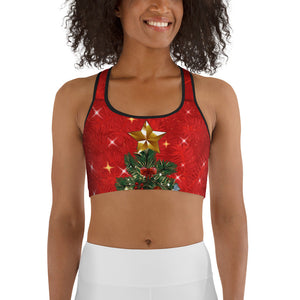 Sparkly Print Christmas Tree Sports Bra