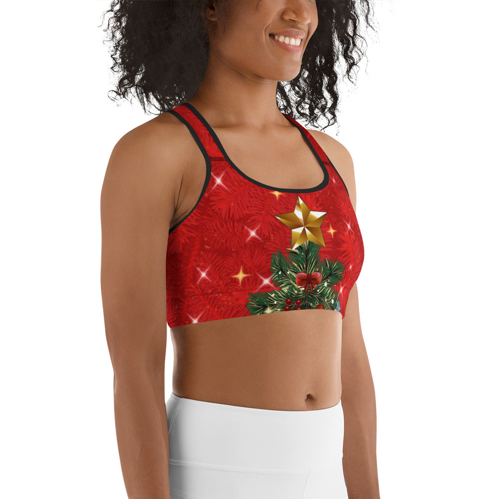 Sparkly Print Christmas Tree Sports Bra