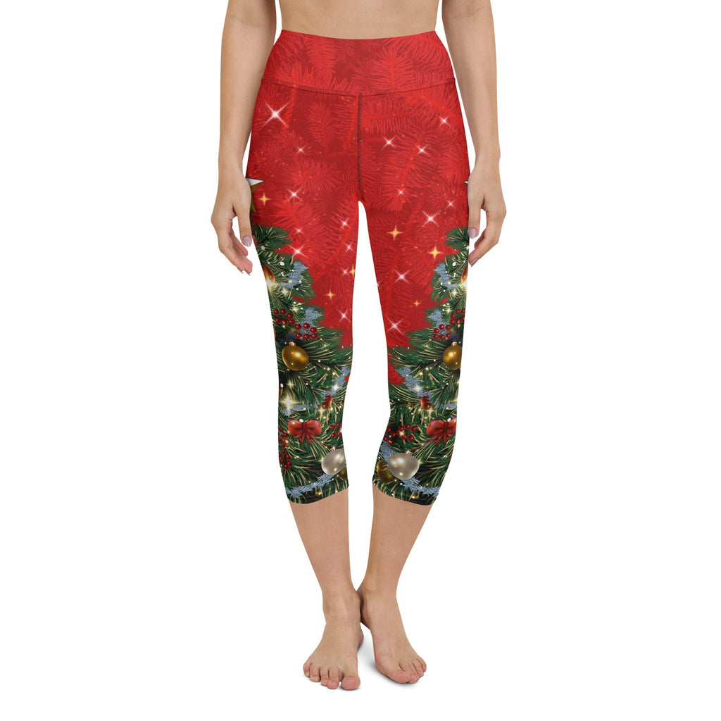Sparkly Print Christmas Tree Yoga Capris