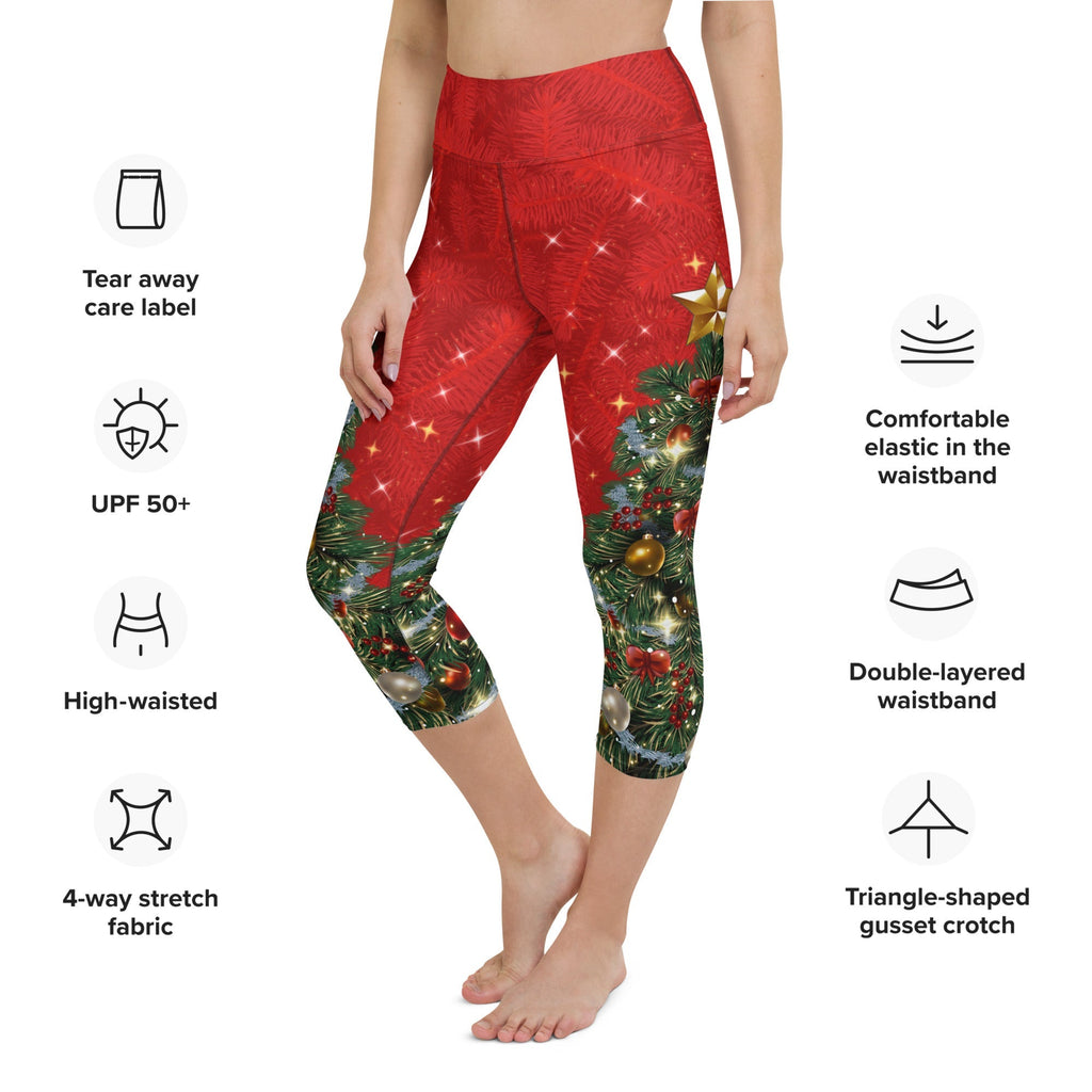 Sparkly Print Christmas Tree Yoga Capris