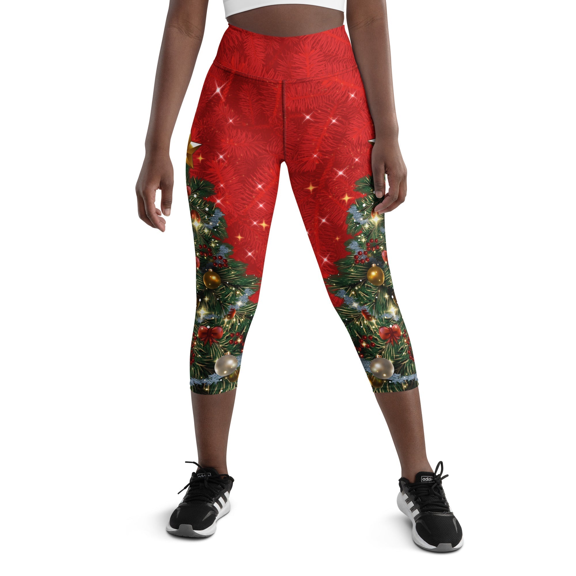 Sparkly Print Christmas Tree Yoga Capris