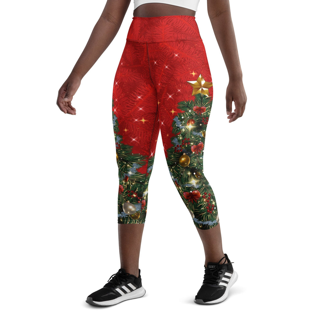 Sparkly Print Christmas Tree Yoga Capris