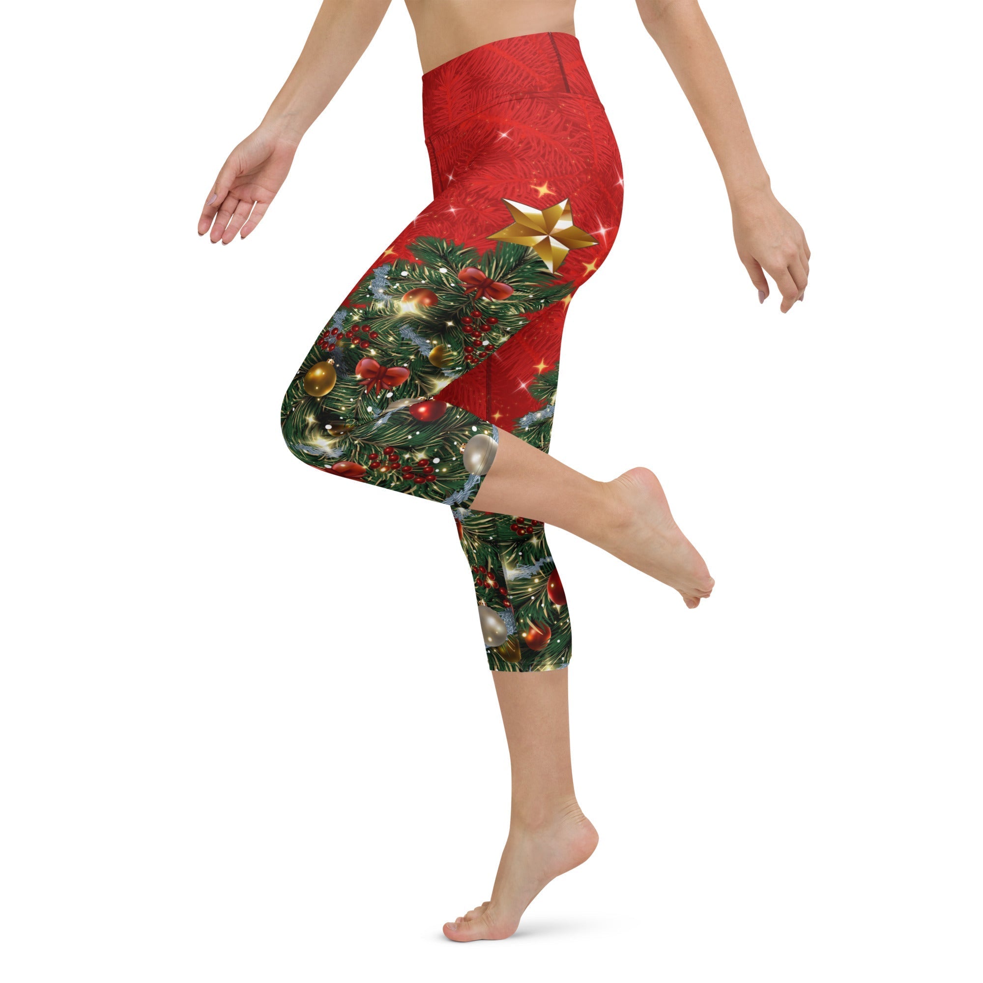 Sparkly Print Christmas Tree Yoga Capris