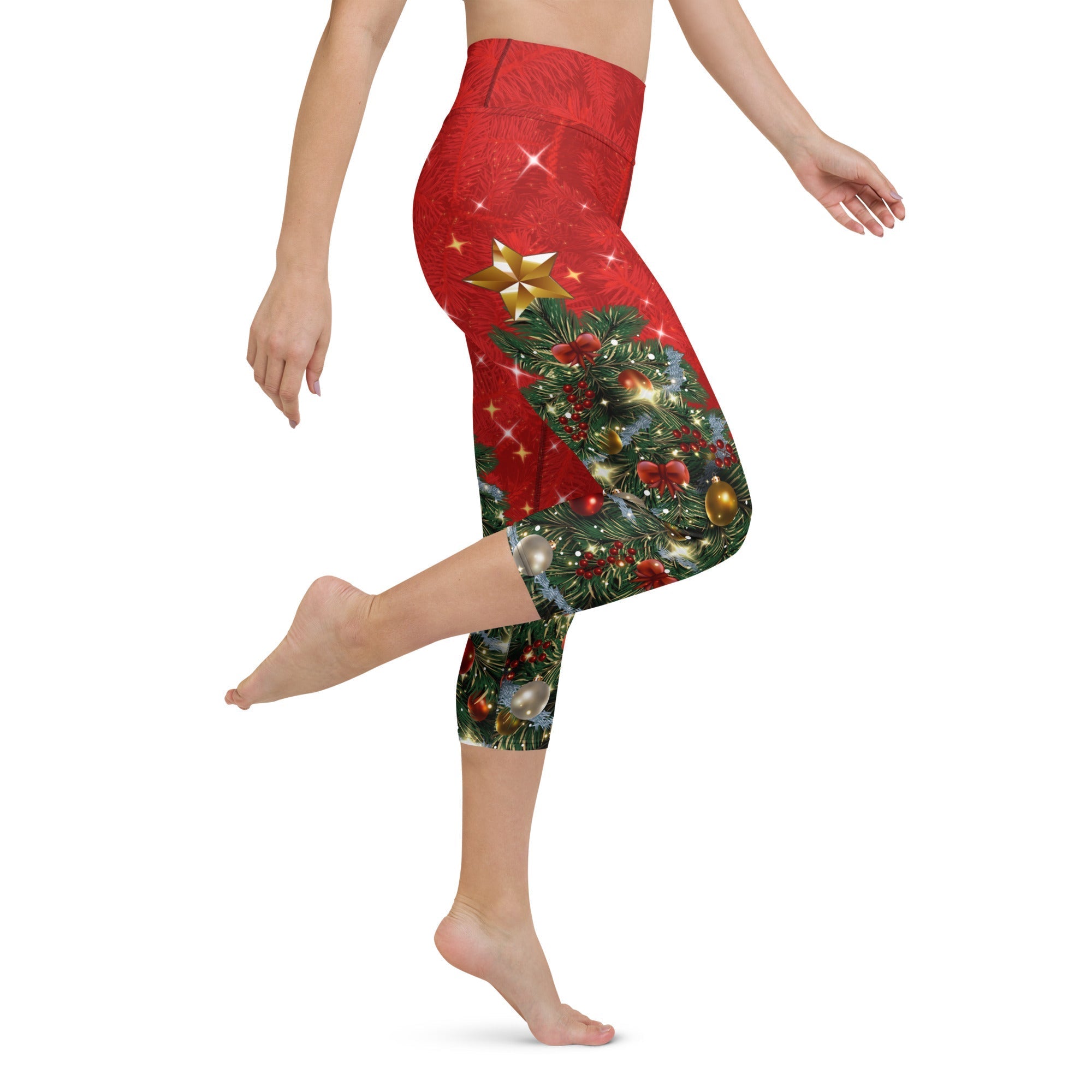 Sparkly Print Christmas Tree Yoga Capris
