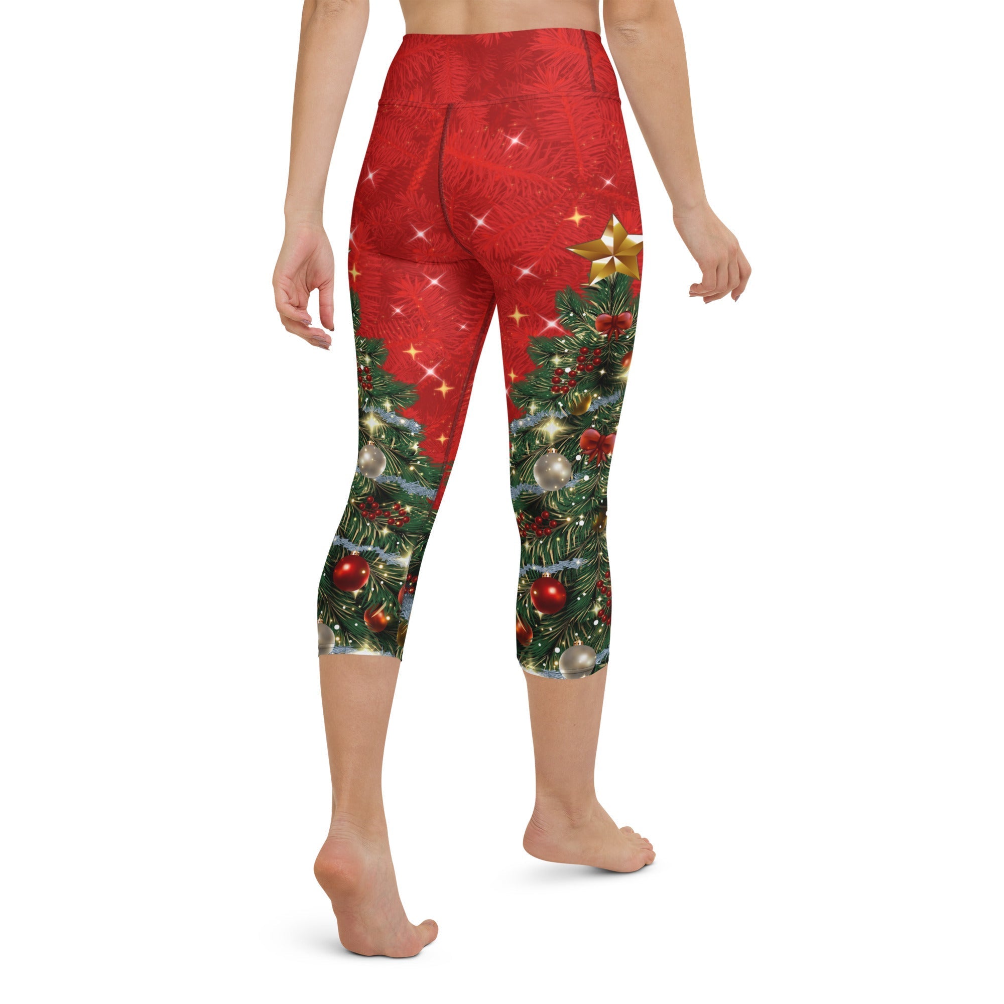 Sparkly Print Christmas Tree Yoga Capris
