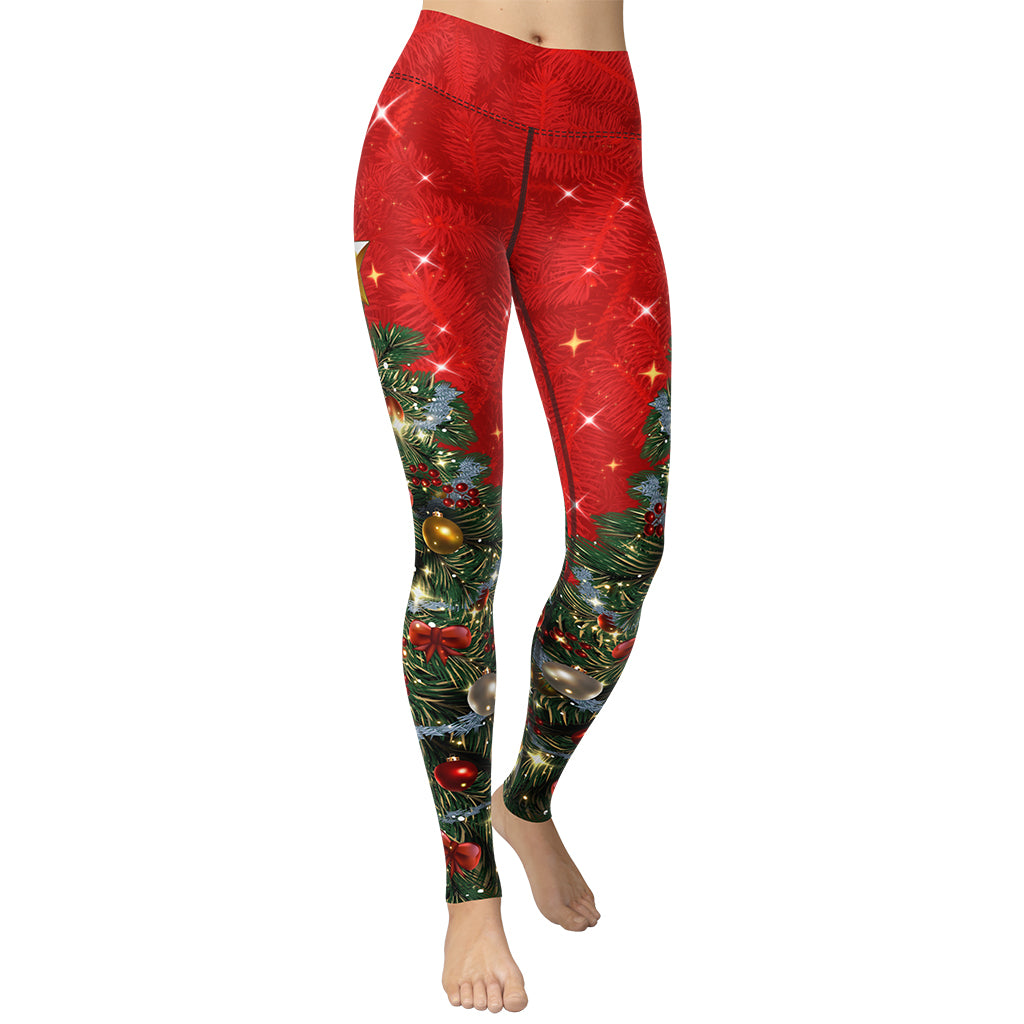 Sparkly Print Christmas Tree Yoga Leggings