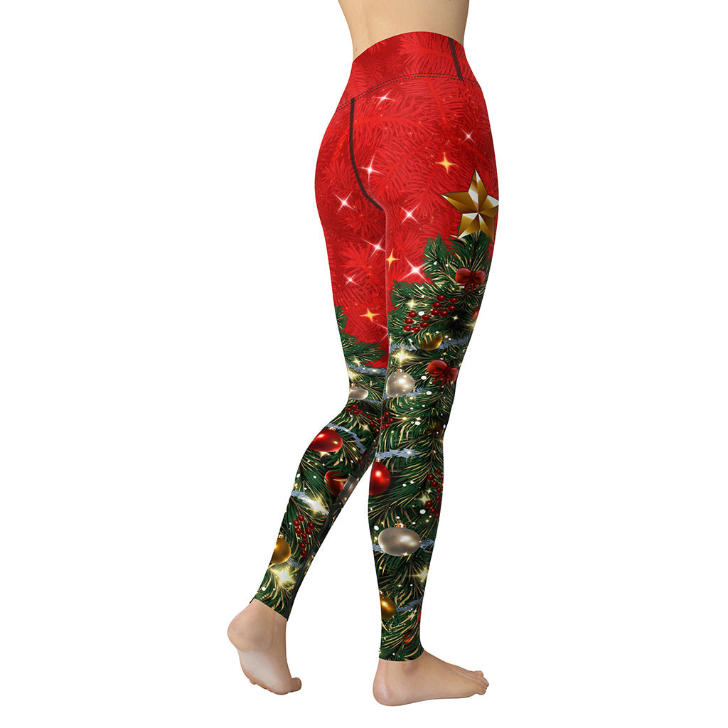 Sparkly Print Christmas Tree Yoga Leggings