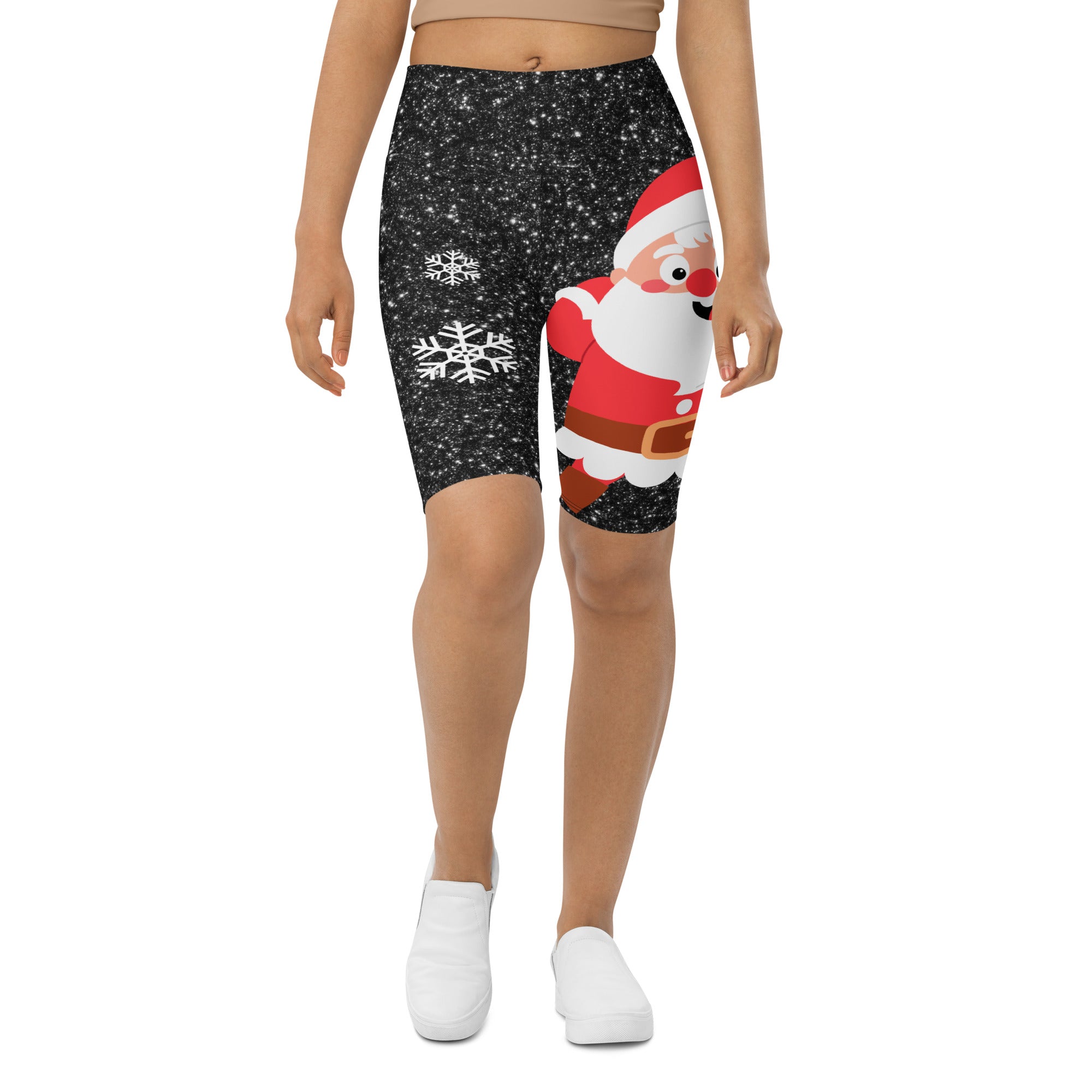 Sparkly Santa Print Biker Shorts