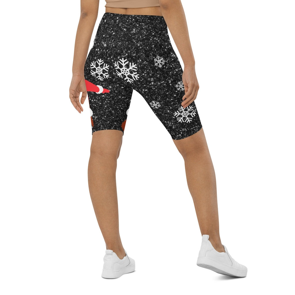 Sparkly Santa Print Biker Shorts