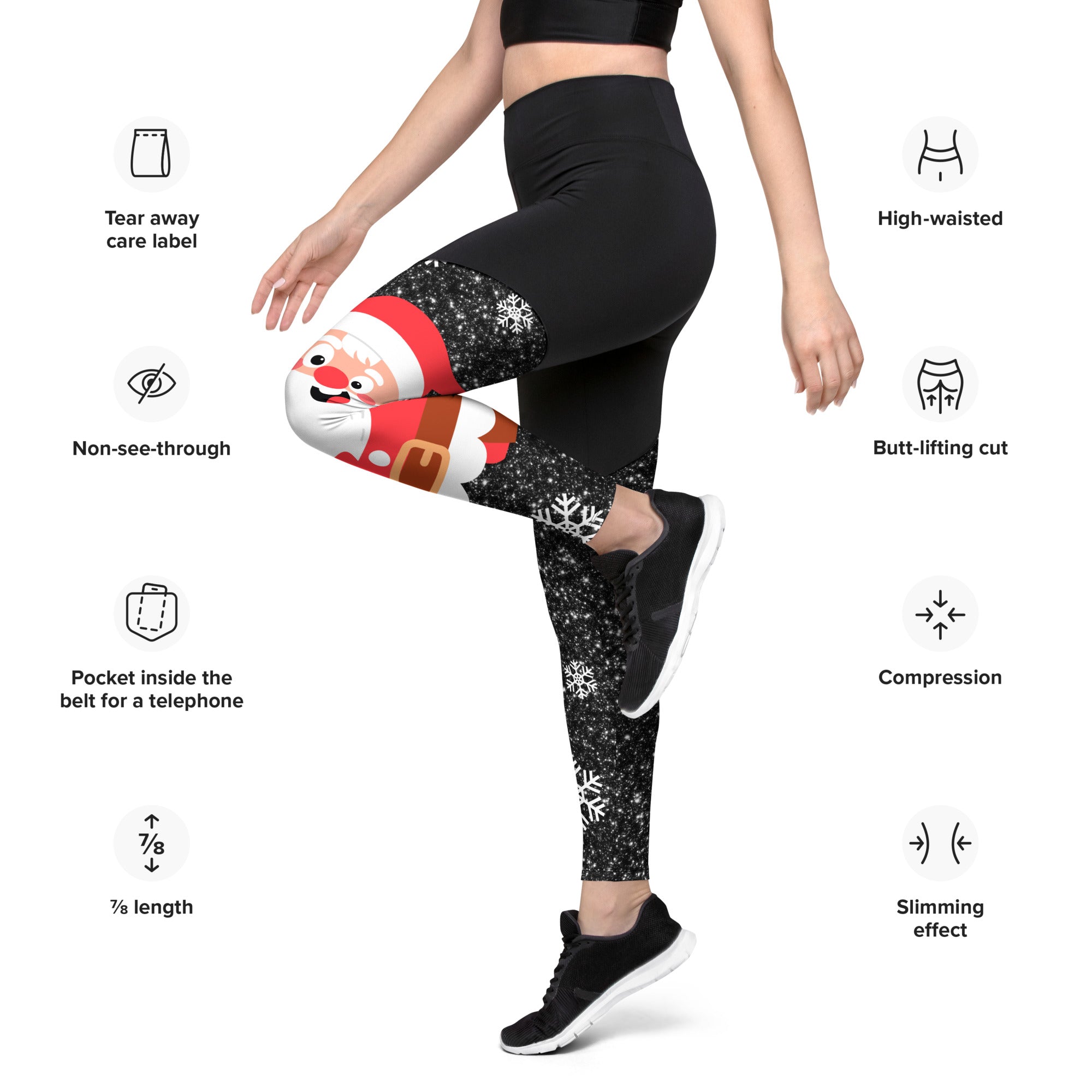 Sparkly Santa Print Compression Leggings