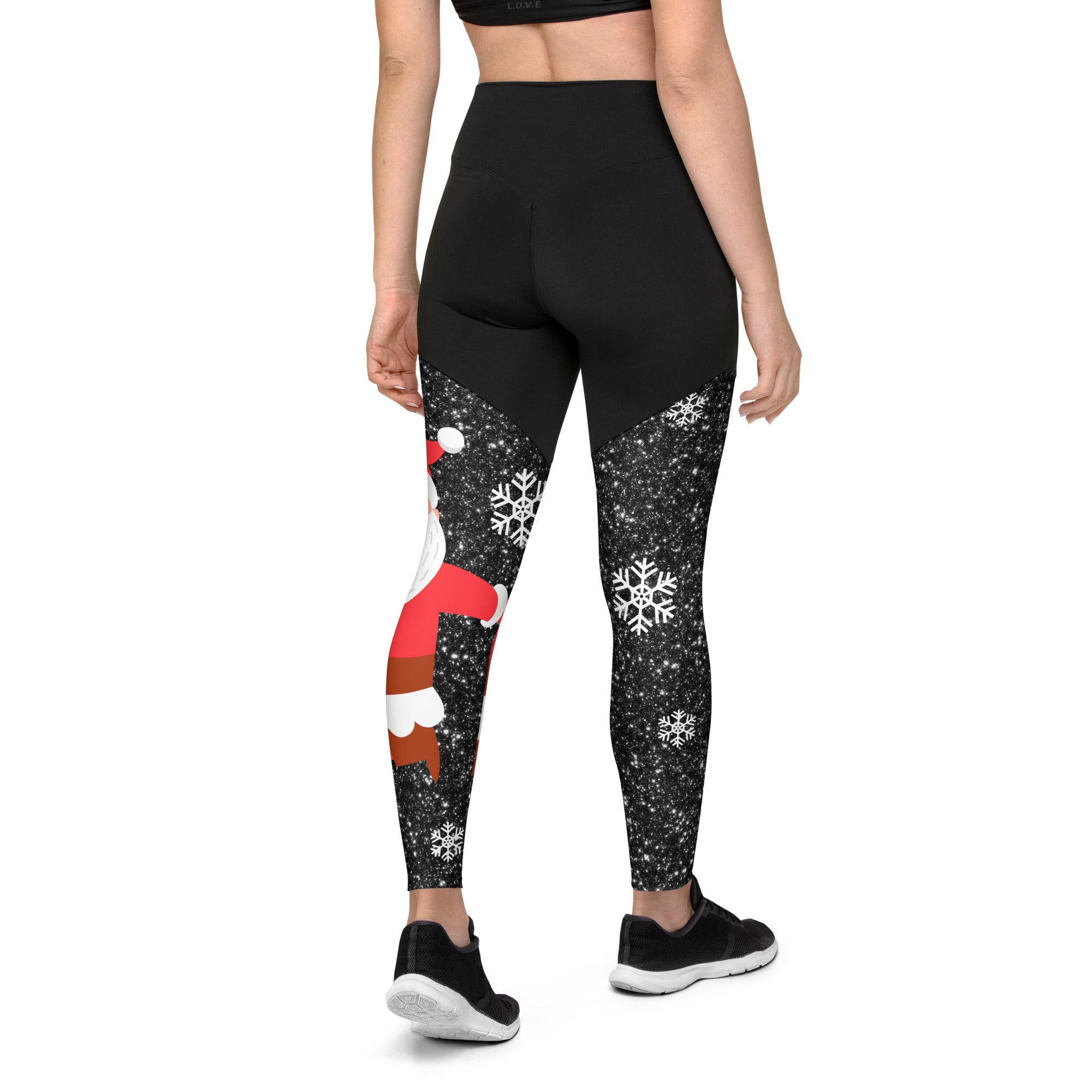 Sparkly Santa Print Compression Leggings