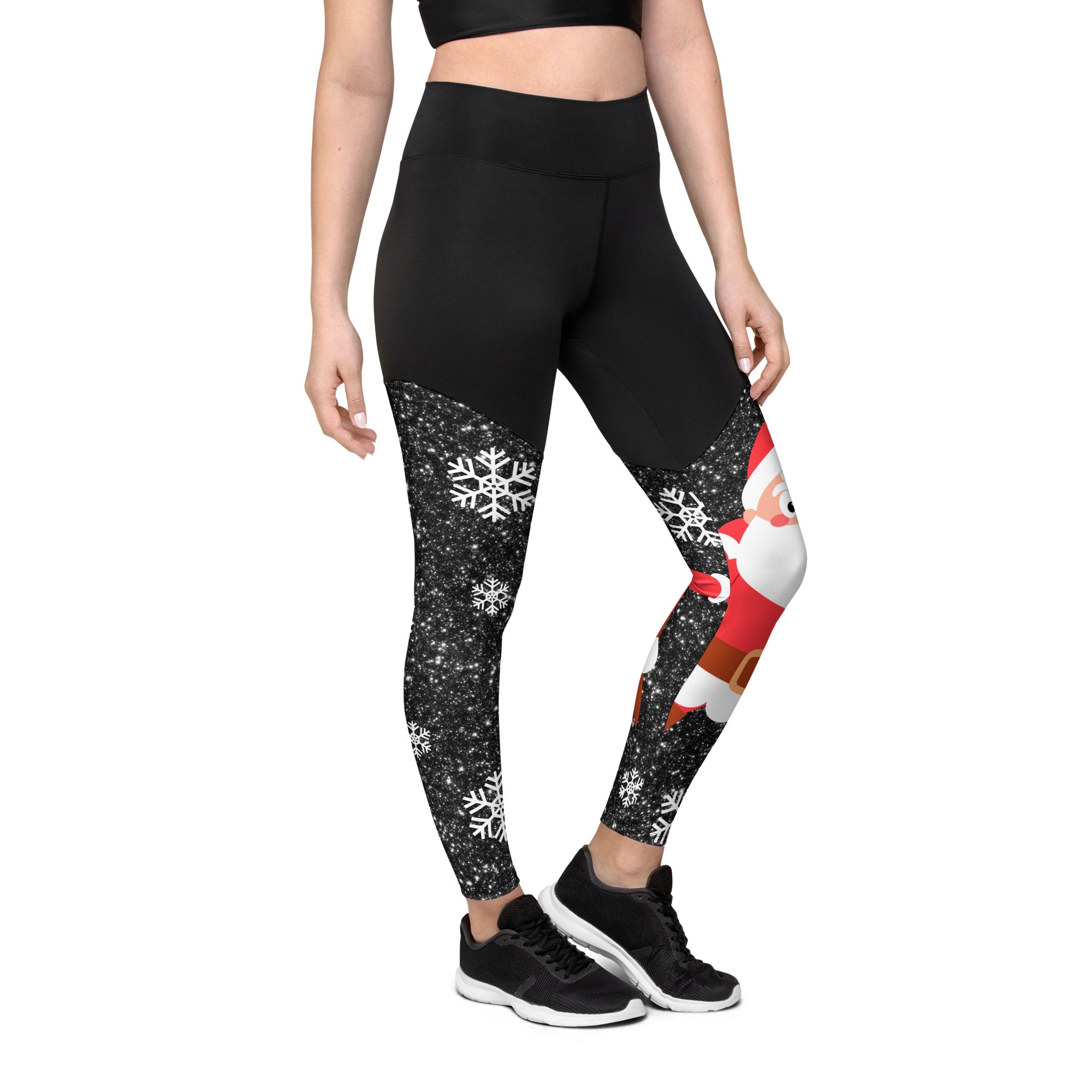 Sparkly Santa Print Compression Leggings