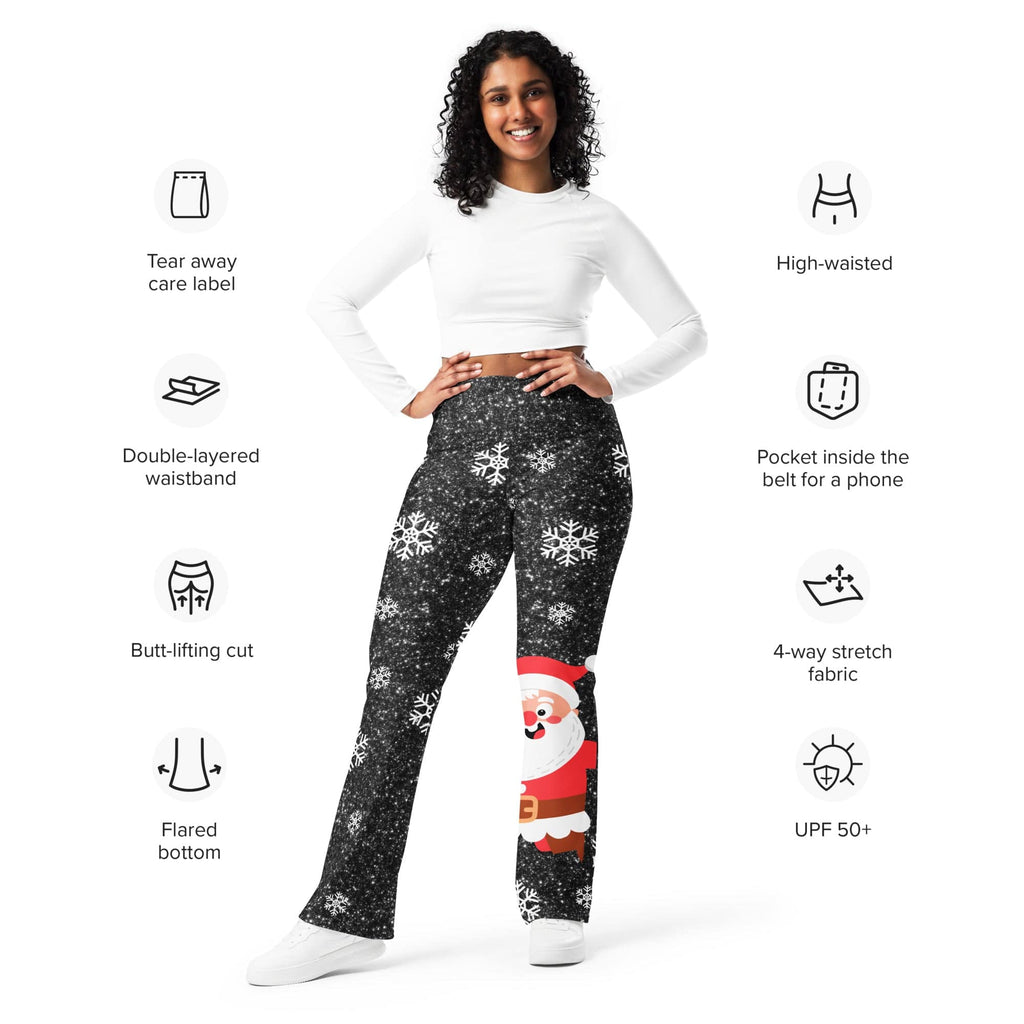 Sparkly Santa Print Flare Leggings