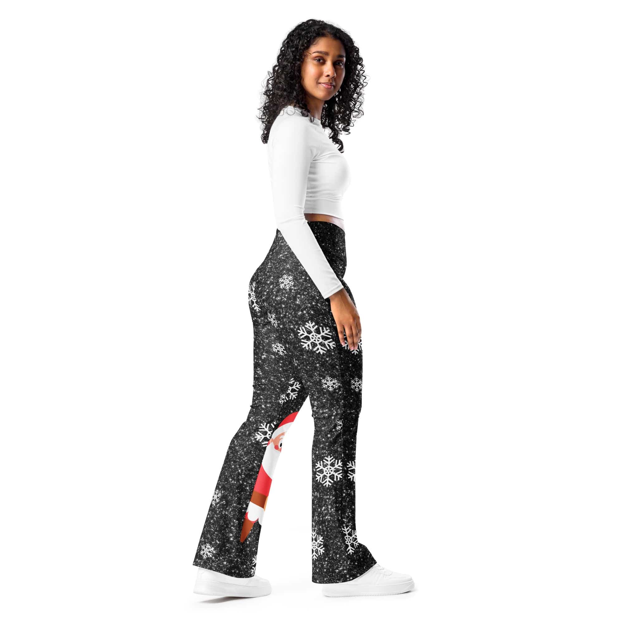 Sparkly Santa Print Flare Leggings