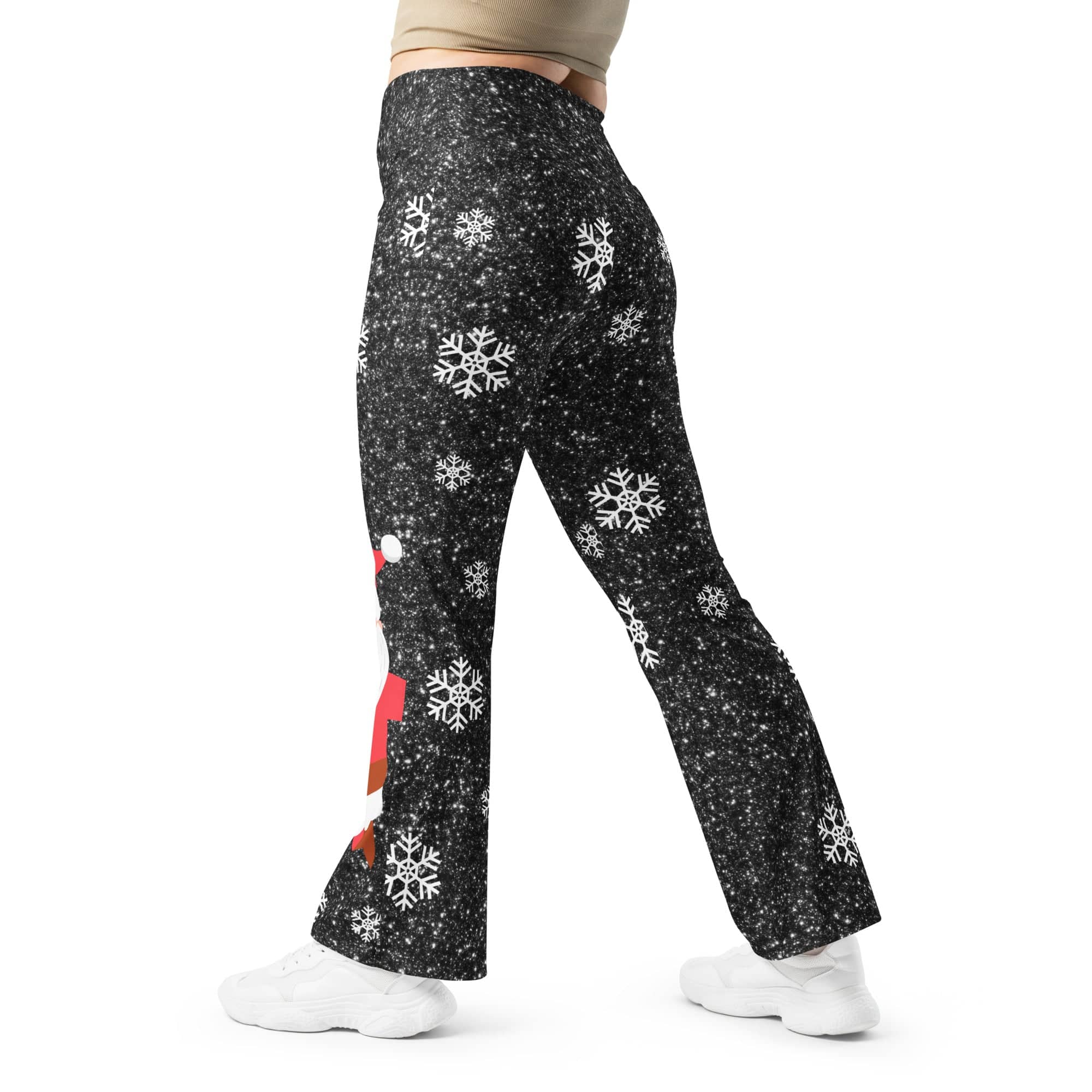 Sparkly Santa Print Flare Leggings