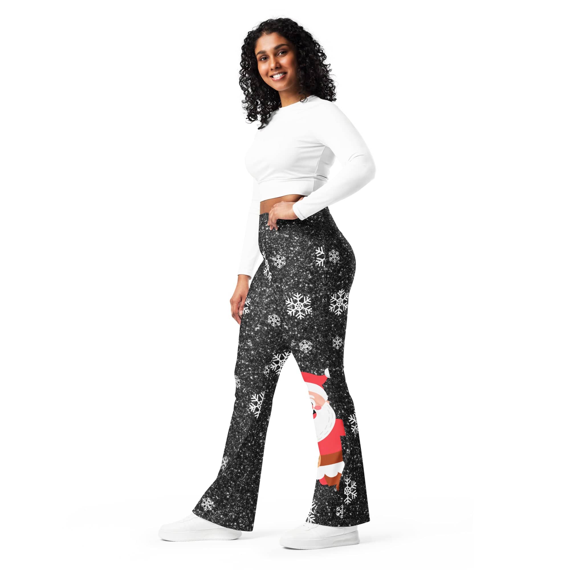 Sparkly Santa Print Flare Leggings