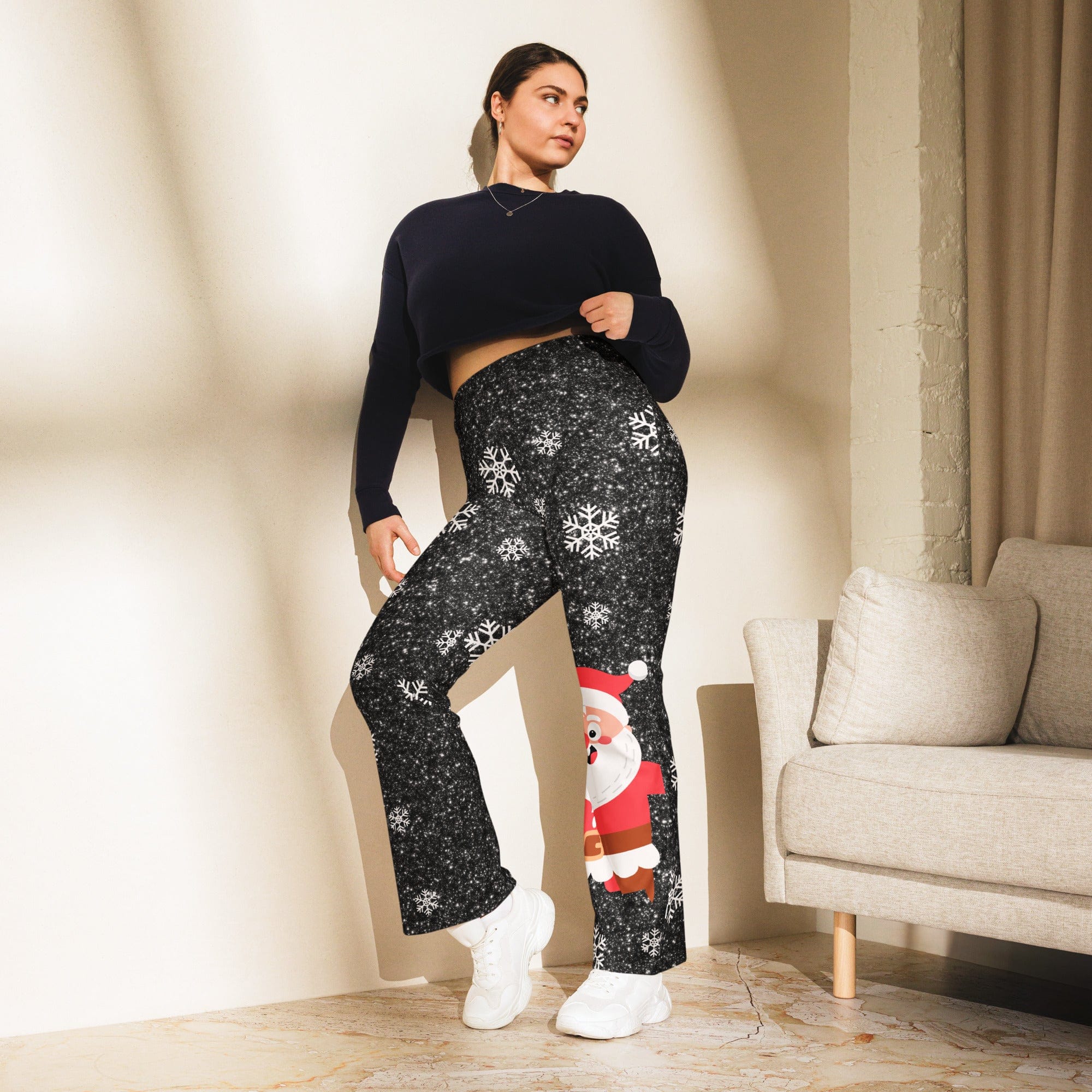 Sparkly Santa Print Flare Leggings