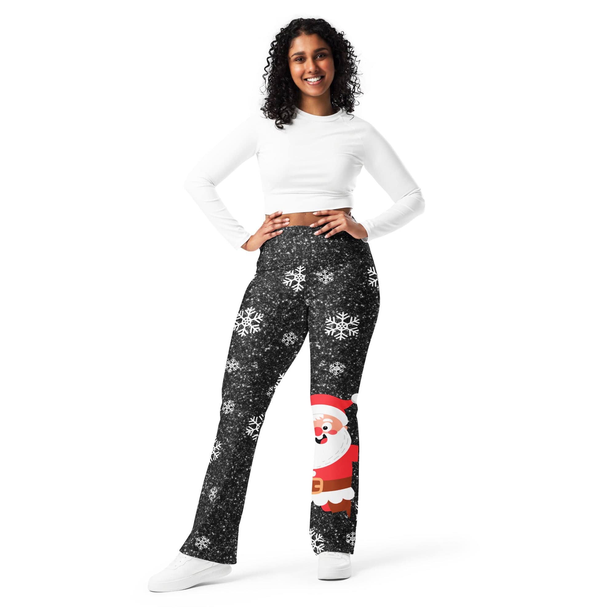 Sparkly Santa Print Flare Leggings