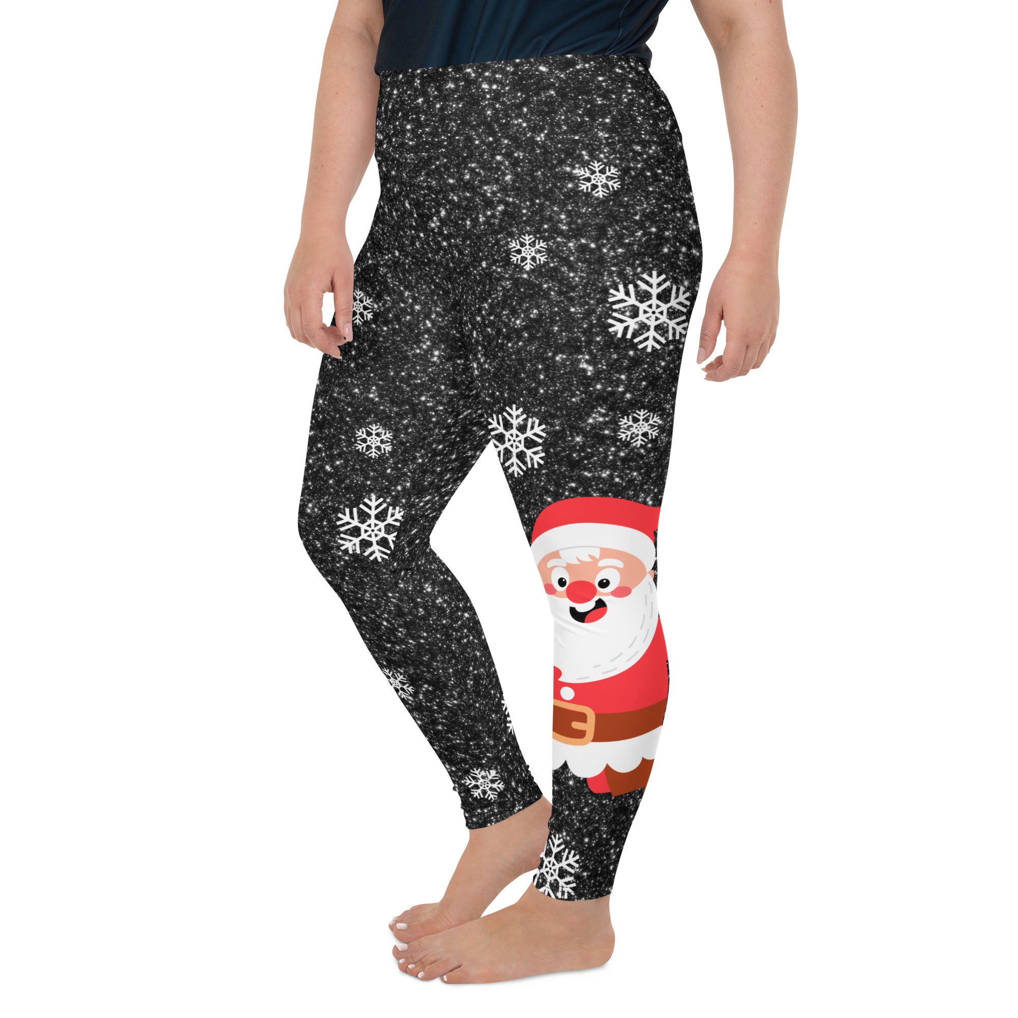 Sparkly Santa Print Plus Size Leggings