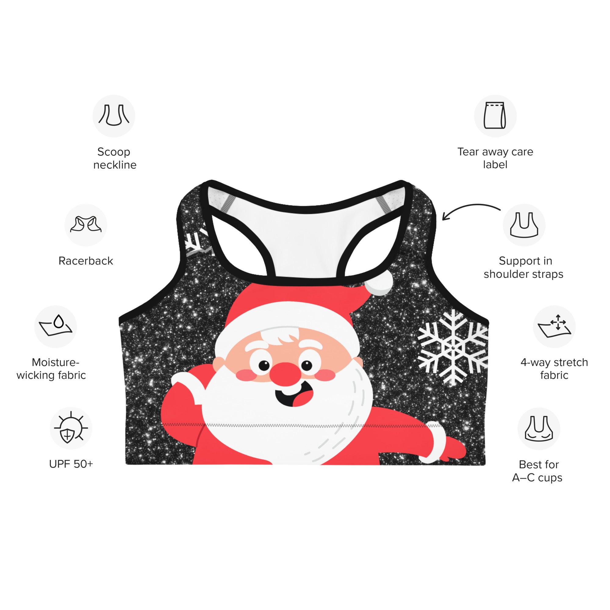 Sparkly Santa Print Sports Bra