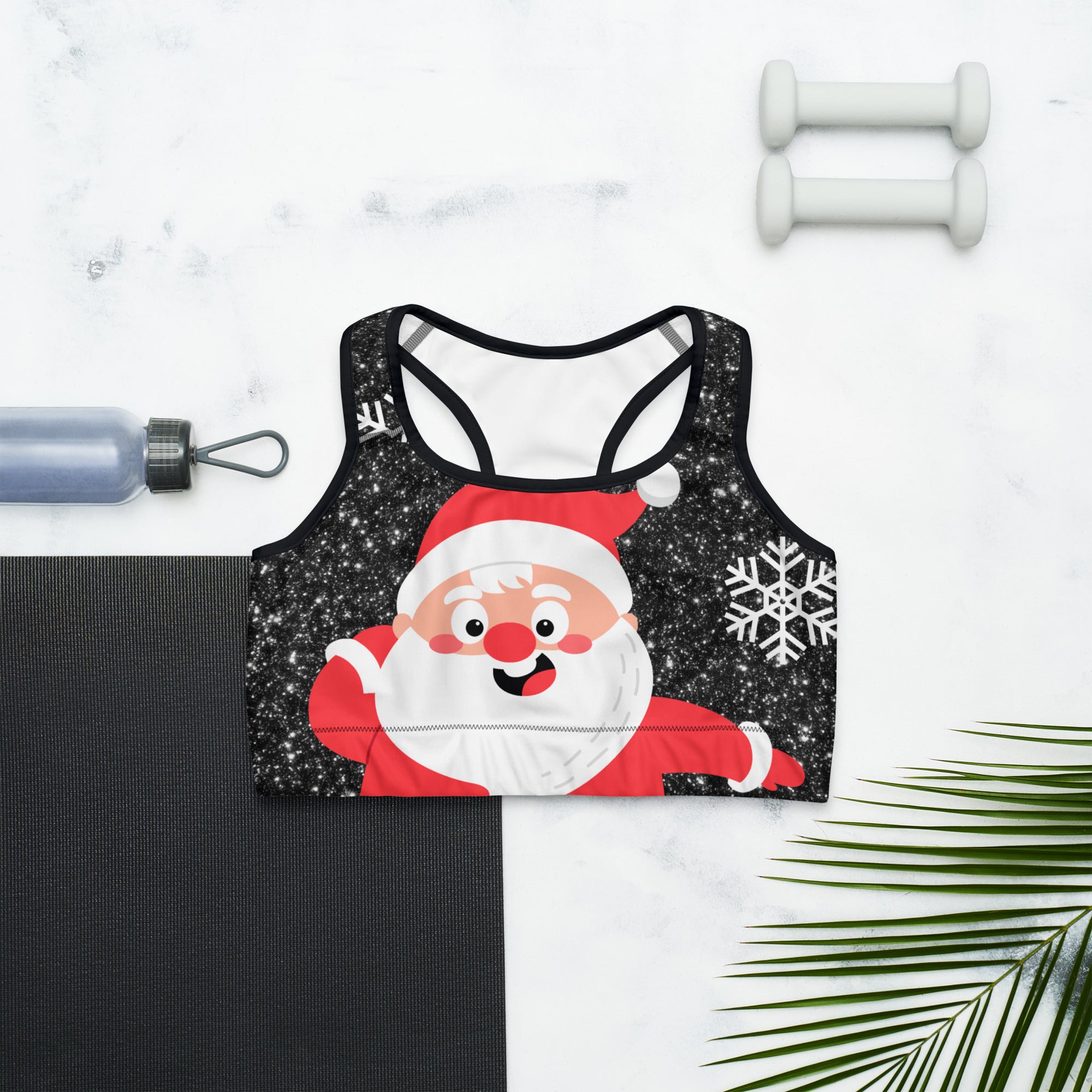 Sparkly Santa Print Sports Bra