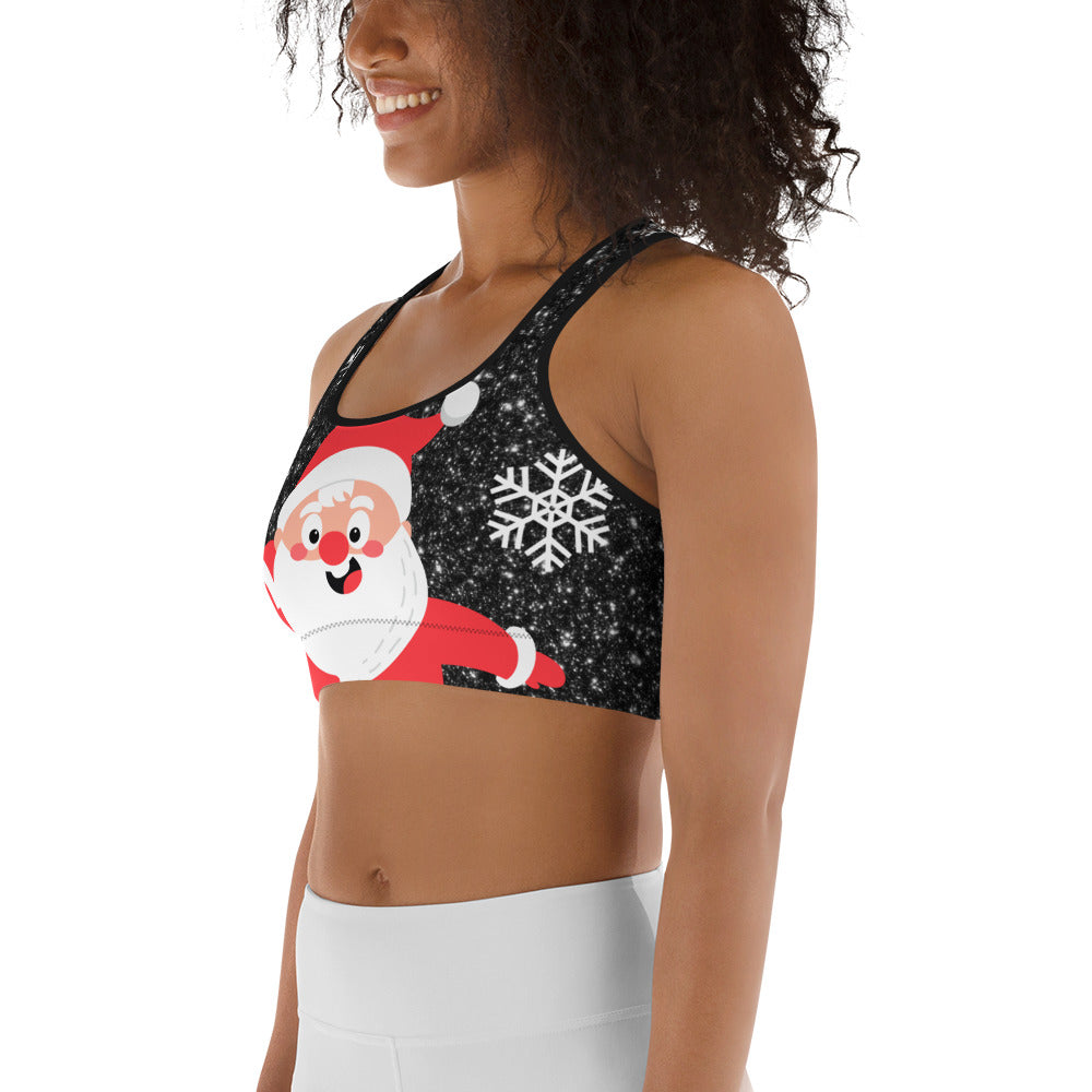 Sparkly Santa Print Sports Bra