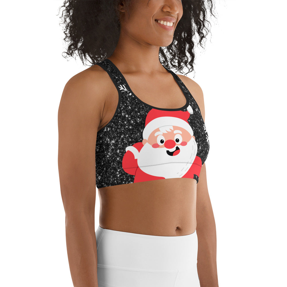 Sparkly Santa Print Sports Bra