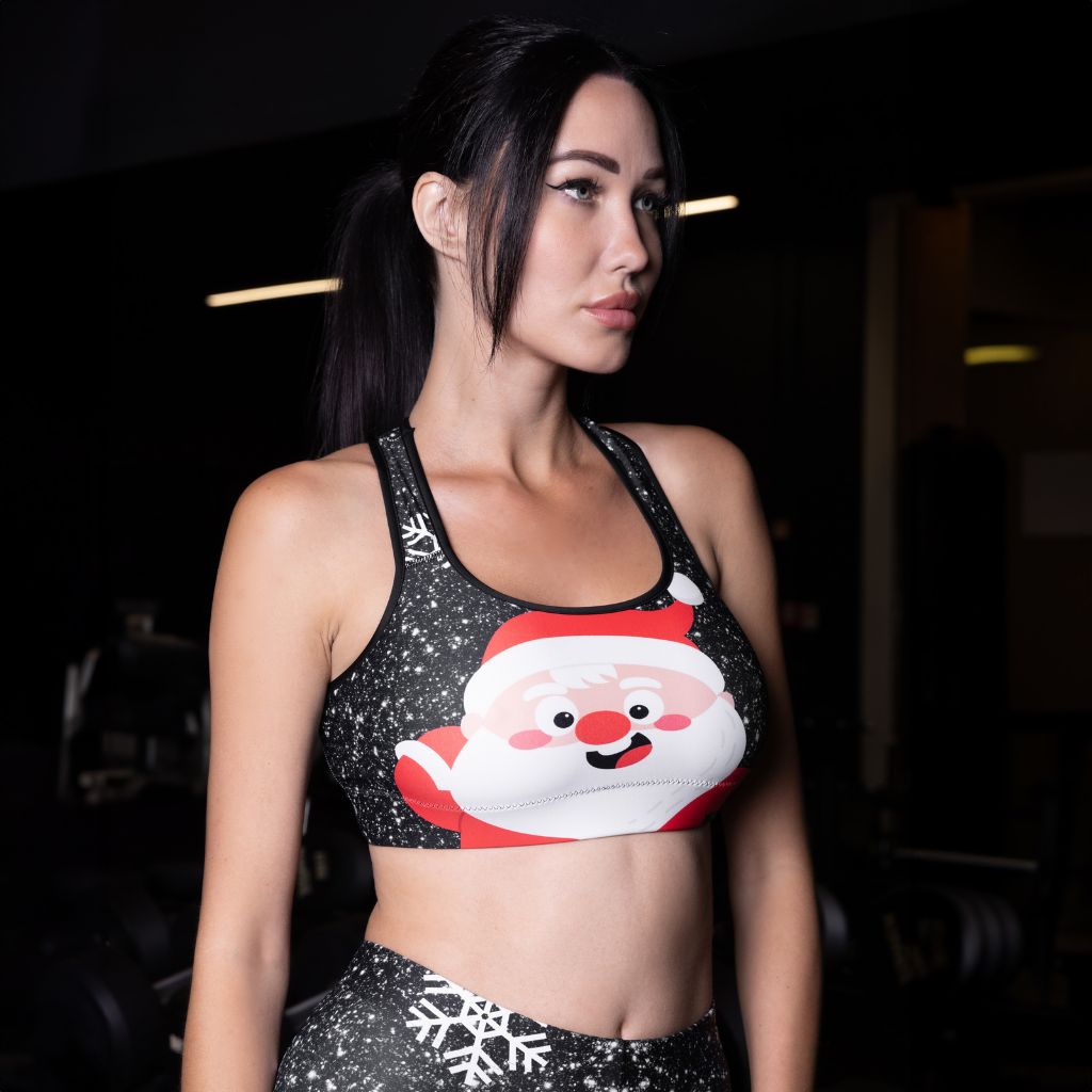 Sparkly Santa Print Sports Bra