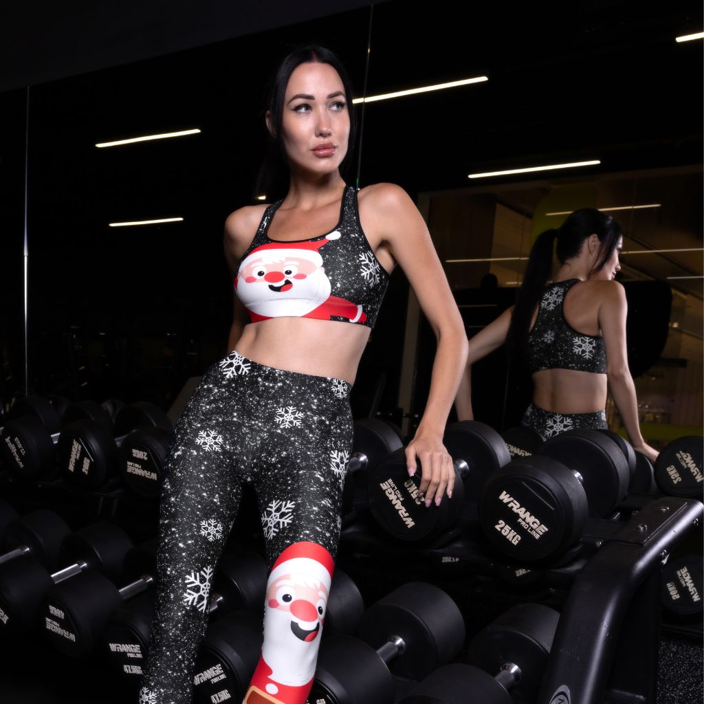 Sparkly Santa Print Sports Bra