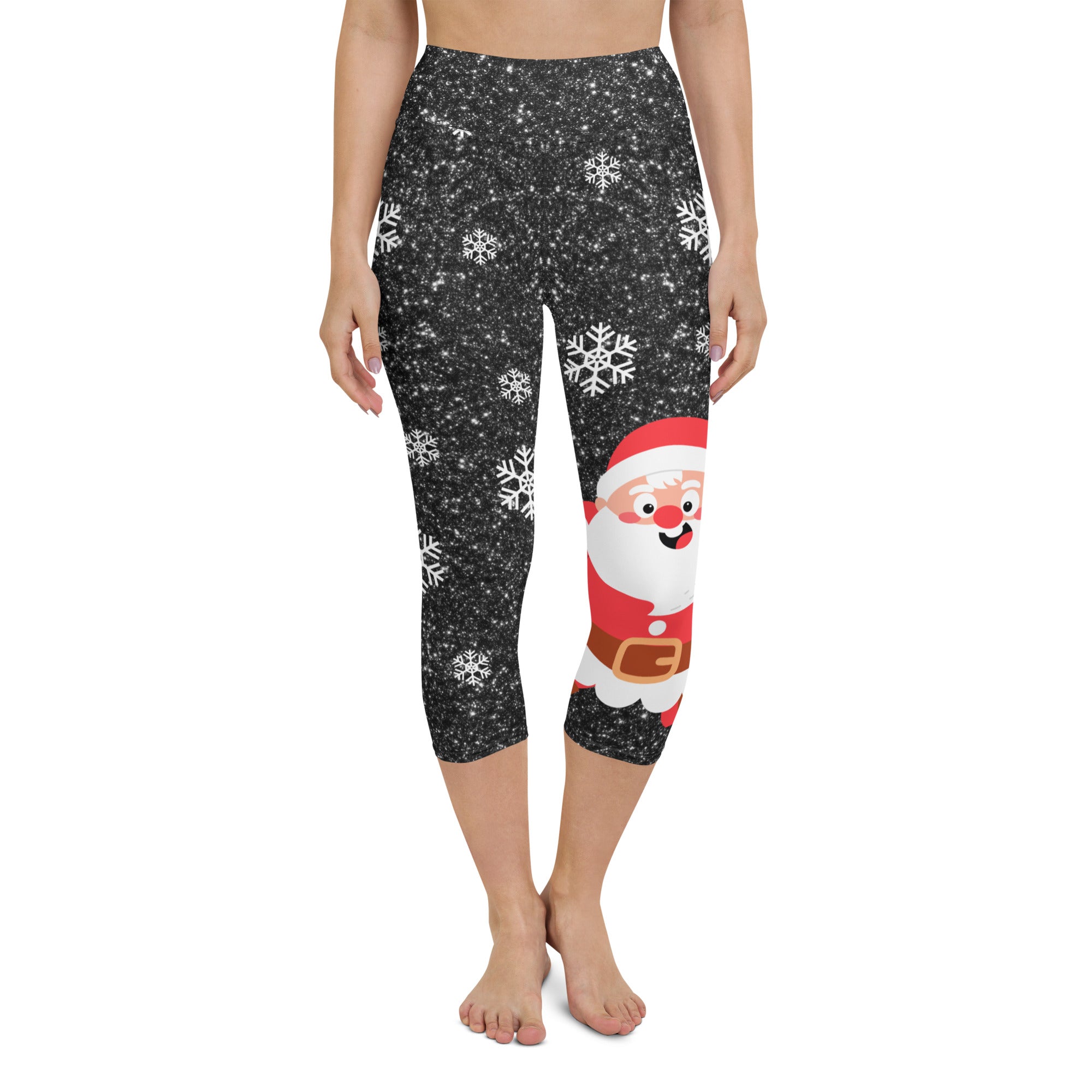 Sparkly Santa Print Yoga Capris