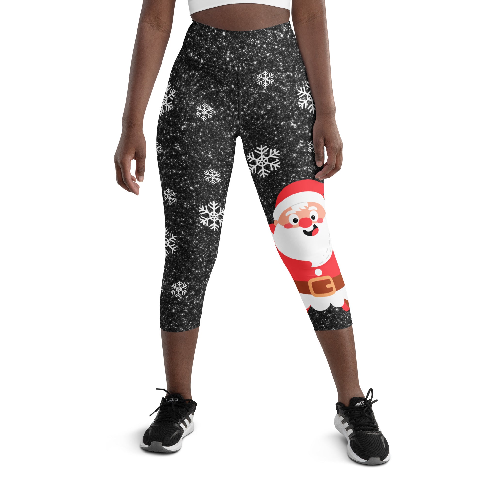 Sparkly Santa Print Yoga Capris