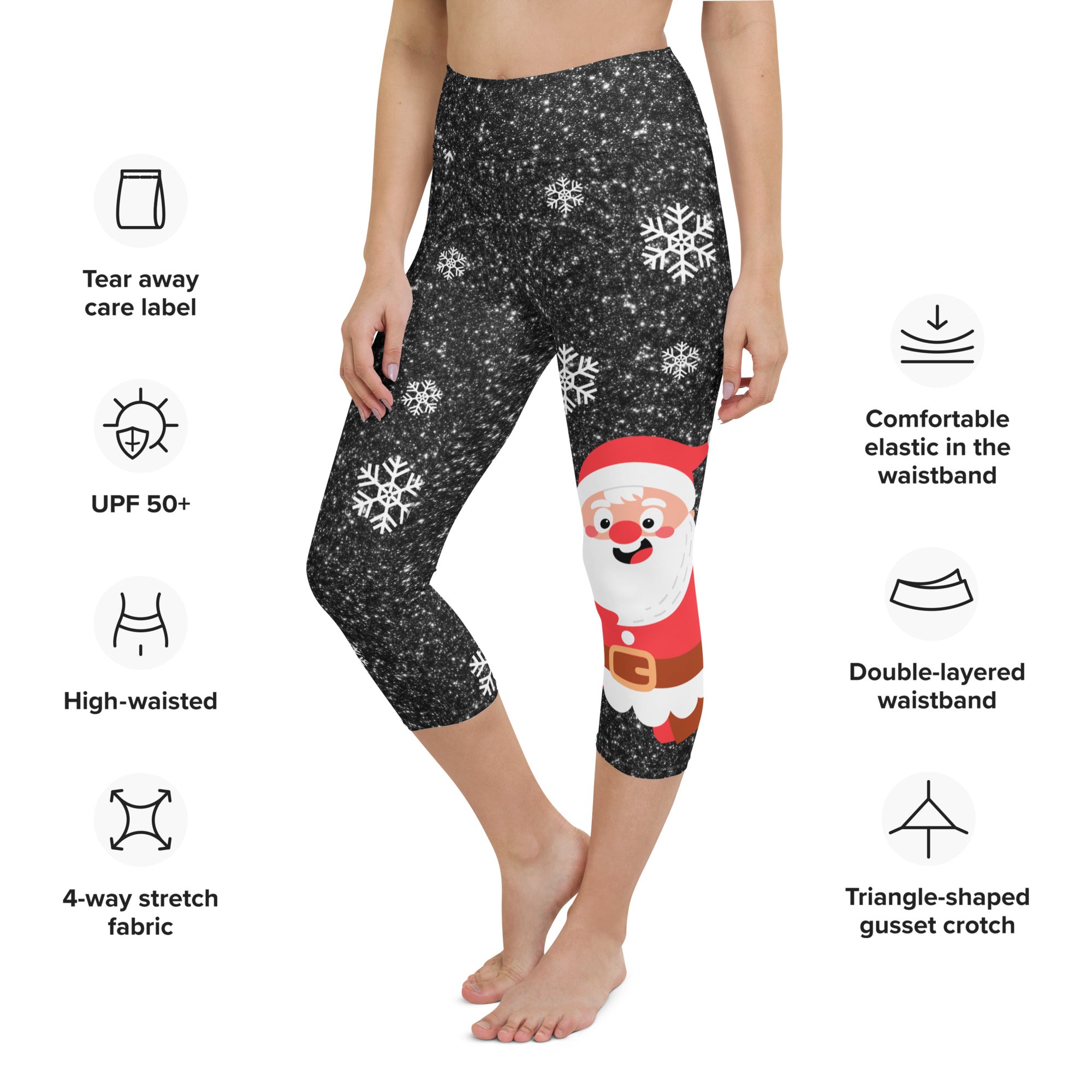 Sparkly Santa Print Yoga Capris