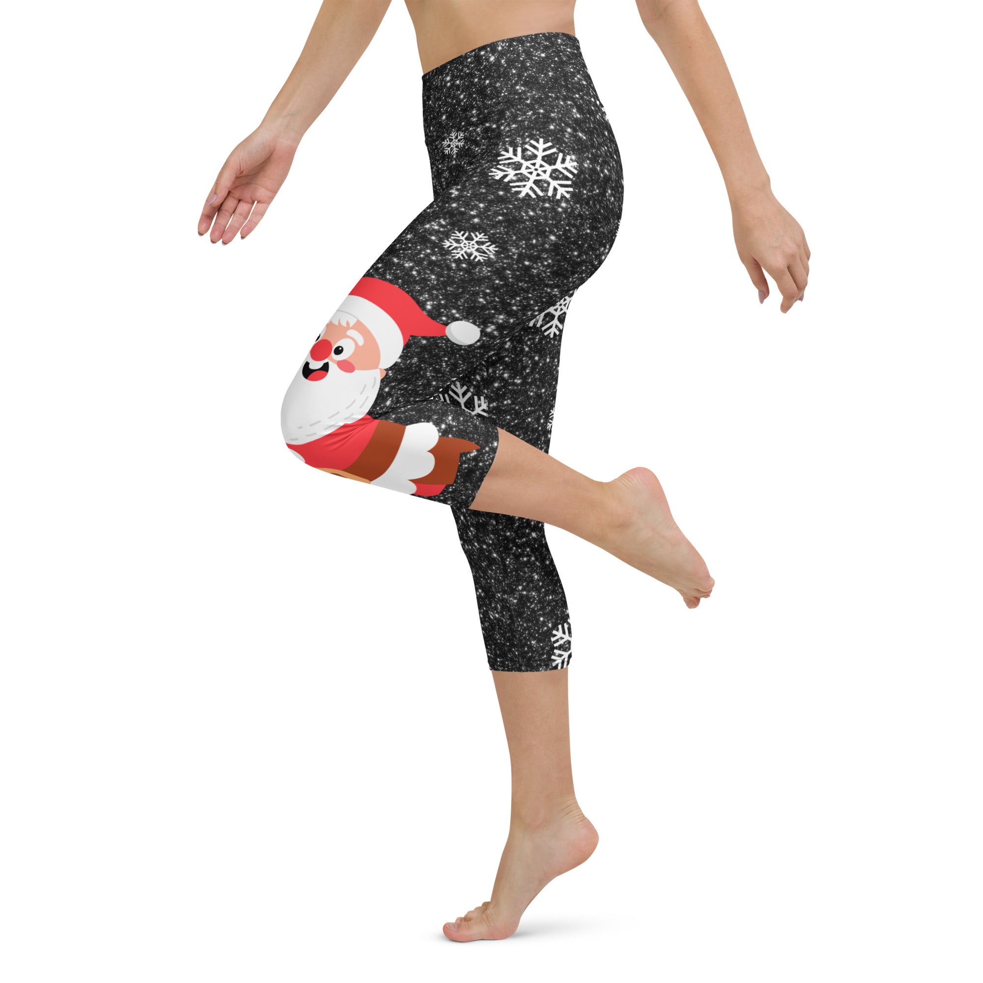 Sparkly Santa Print Yoga Capris