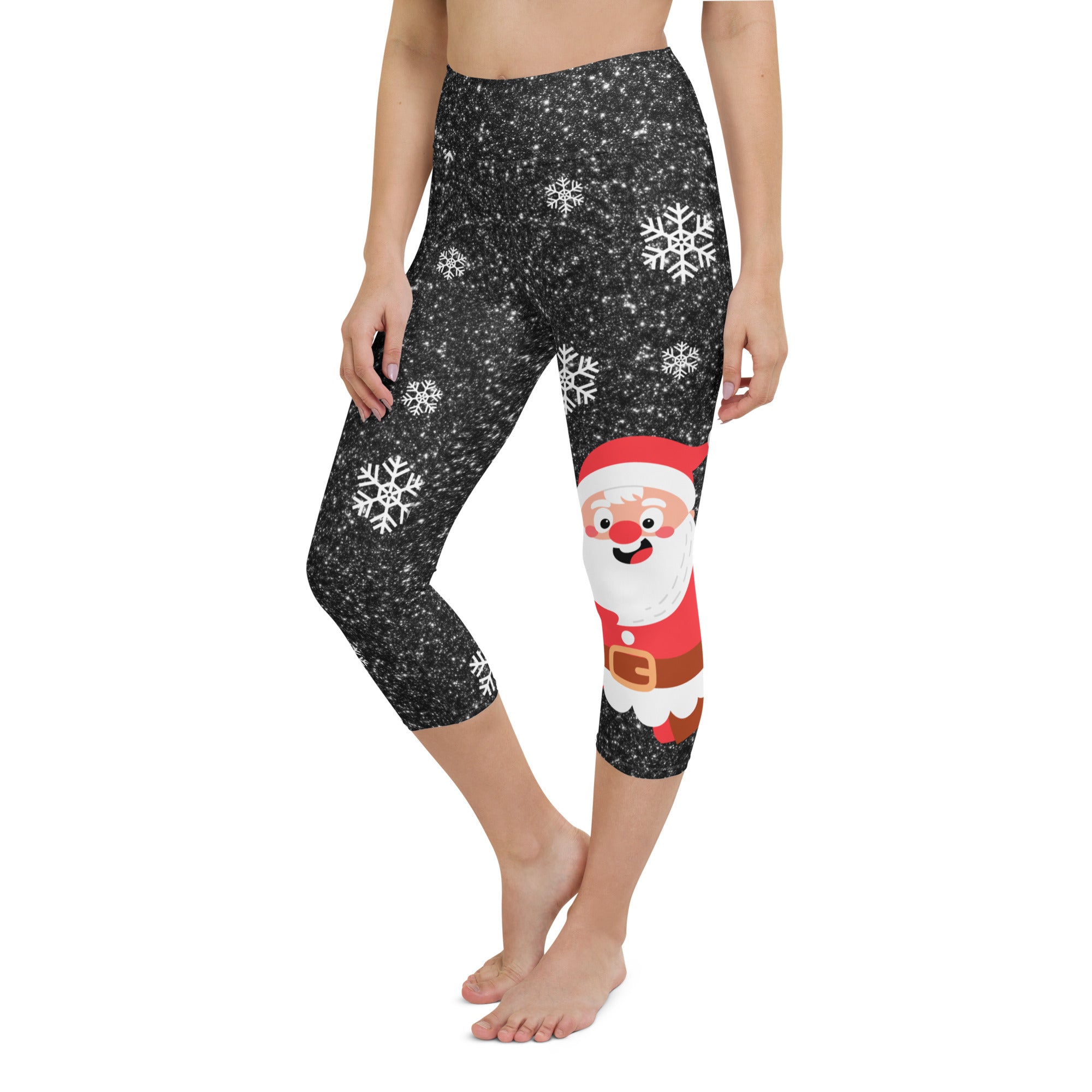 Sparkly Santa Print Yoga Capris