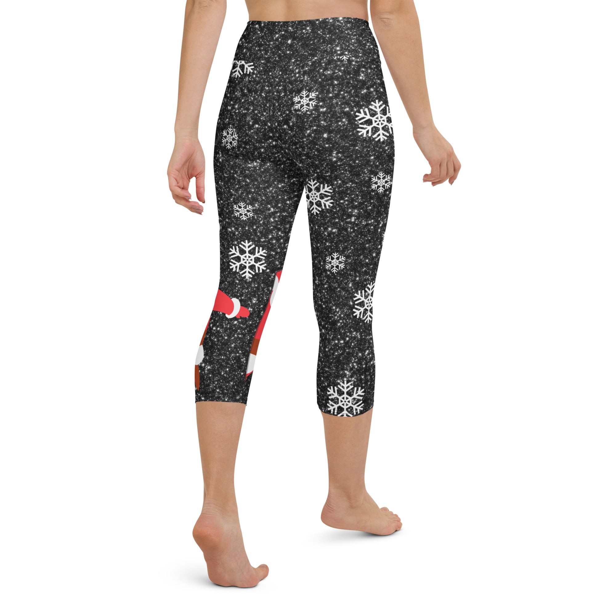 Sparkly Santa Print Yoga Capris