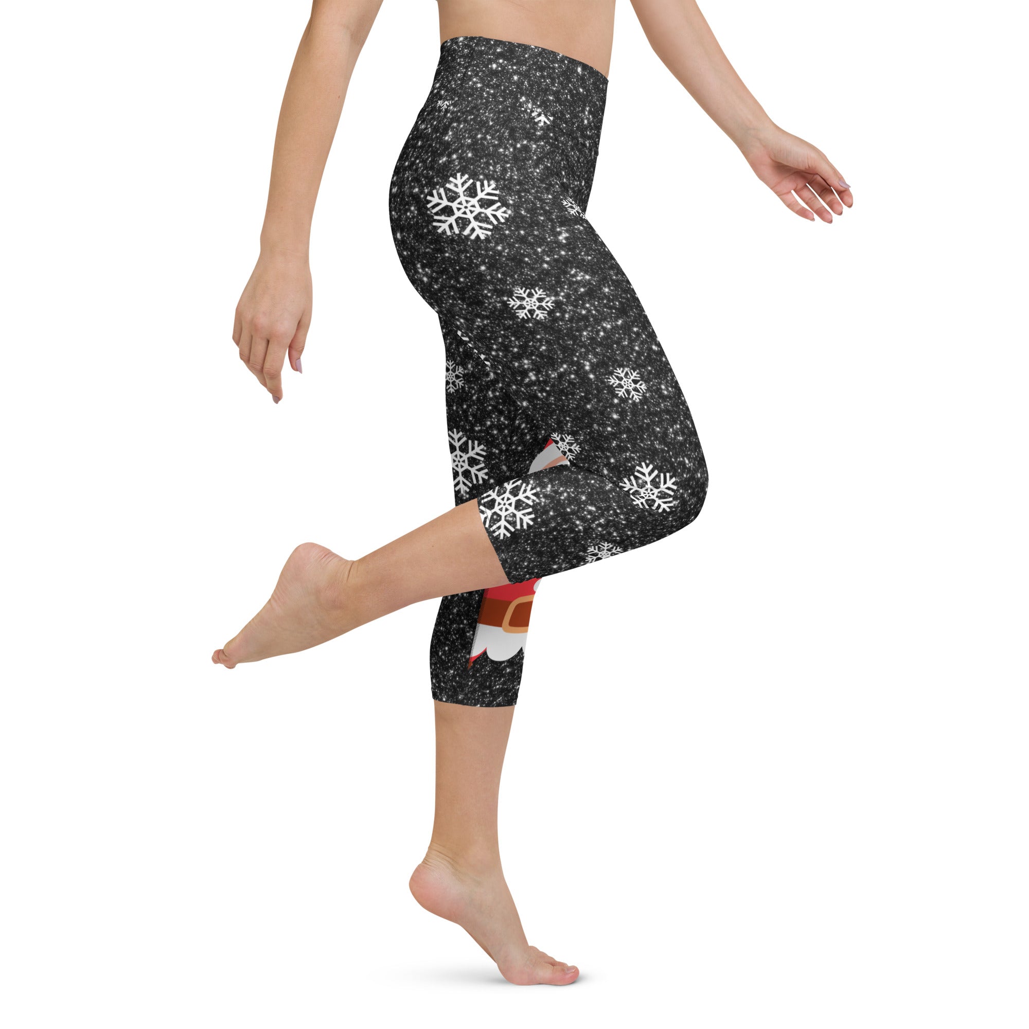 Sparkly Santa Print Yoga Capris