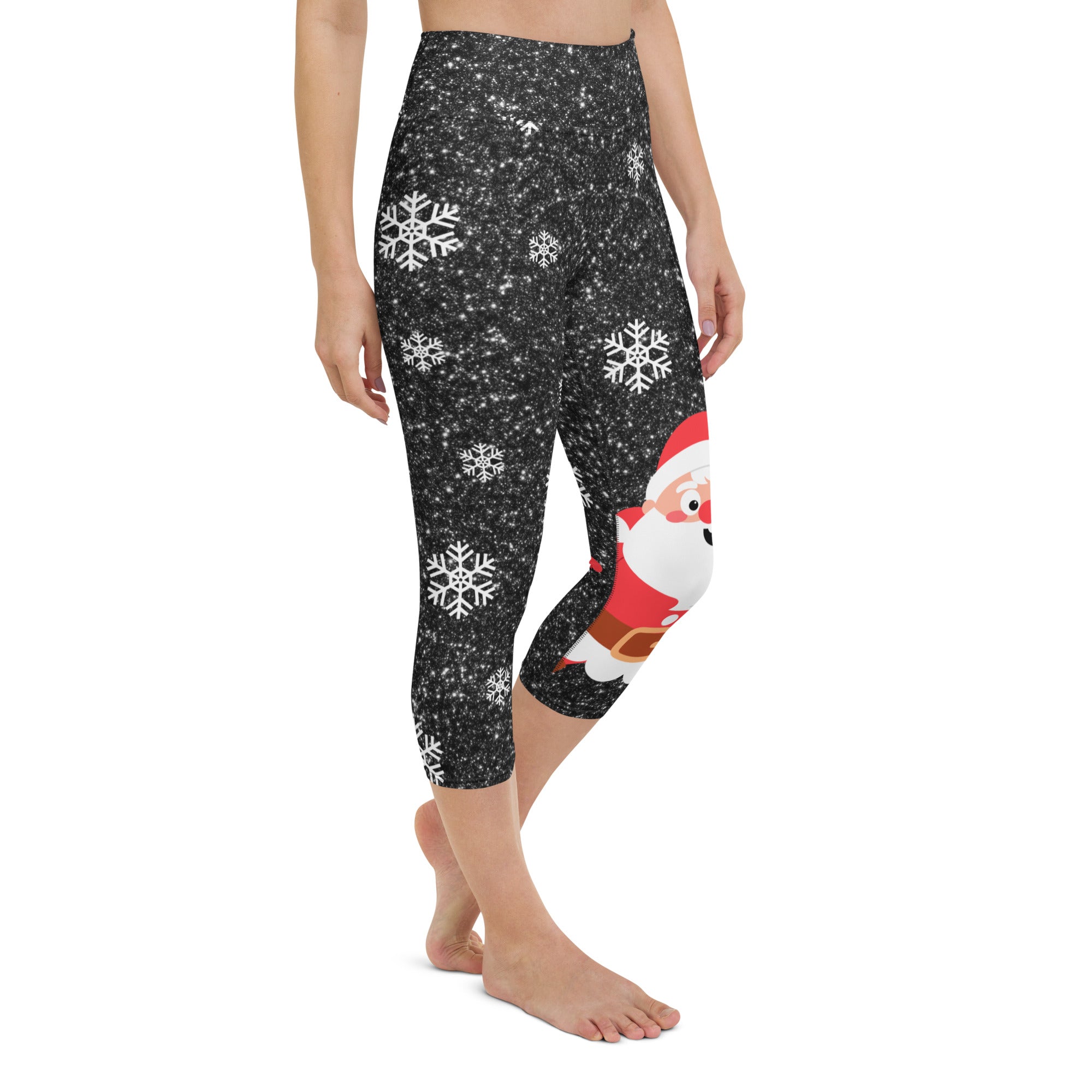 Sparkly Santa Print Yoga Capris