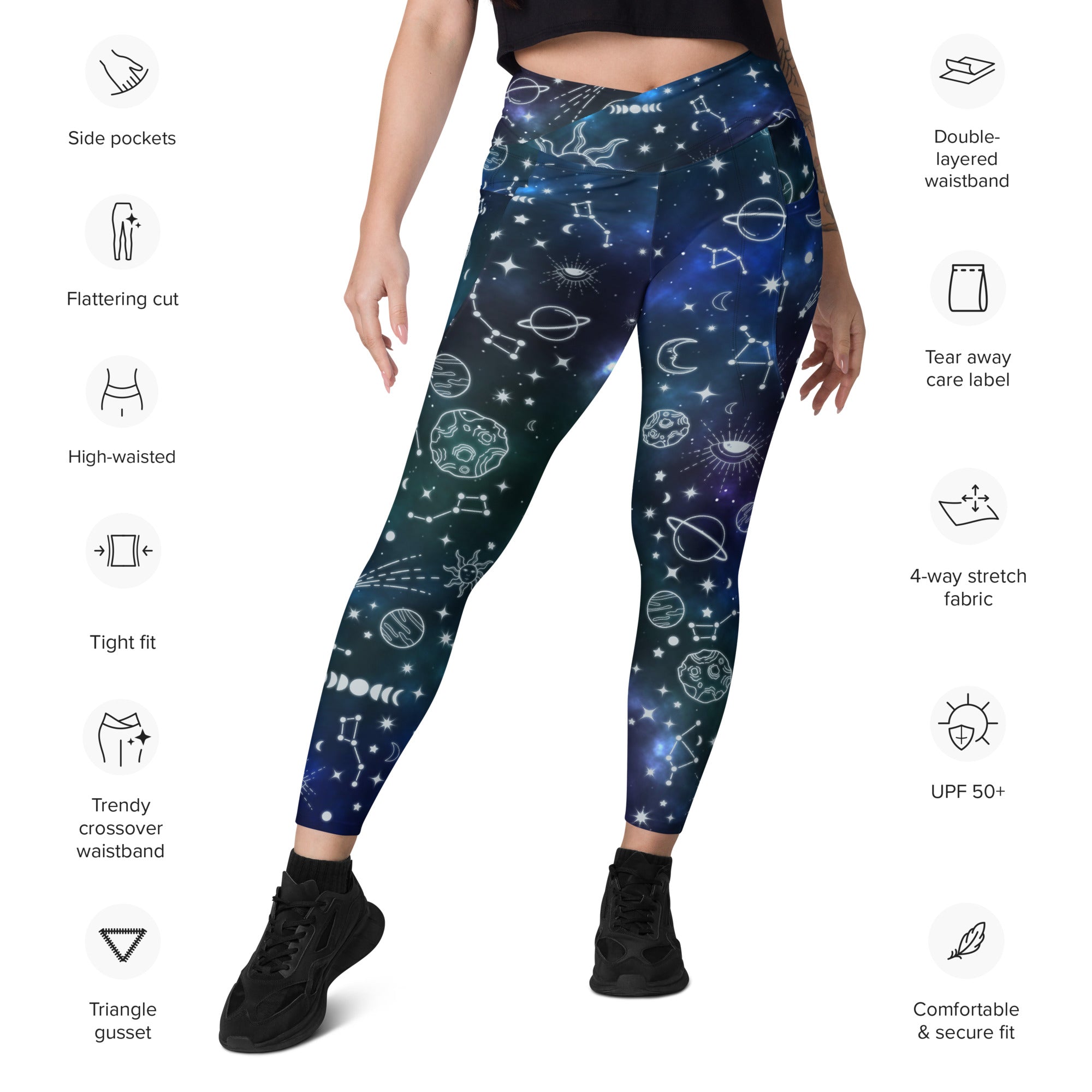 Spiritual Doodles Crossover Leggings With Pockets