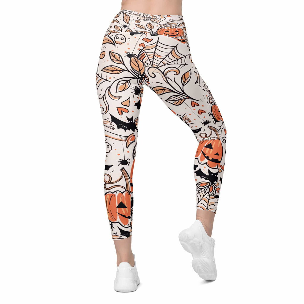 Spooky Doodle Crossover Leggings With Pockets