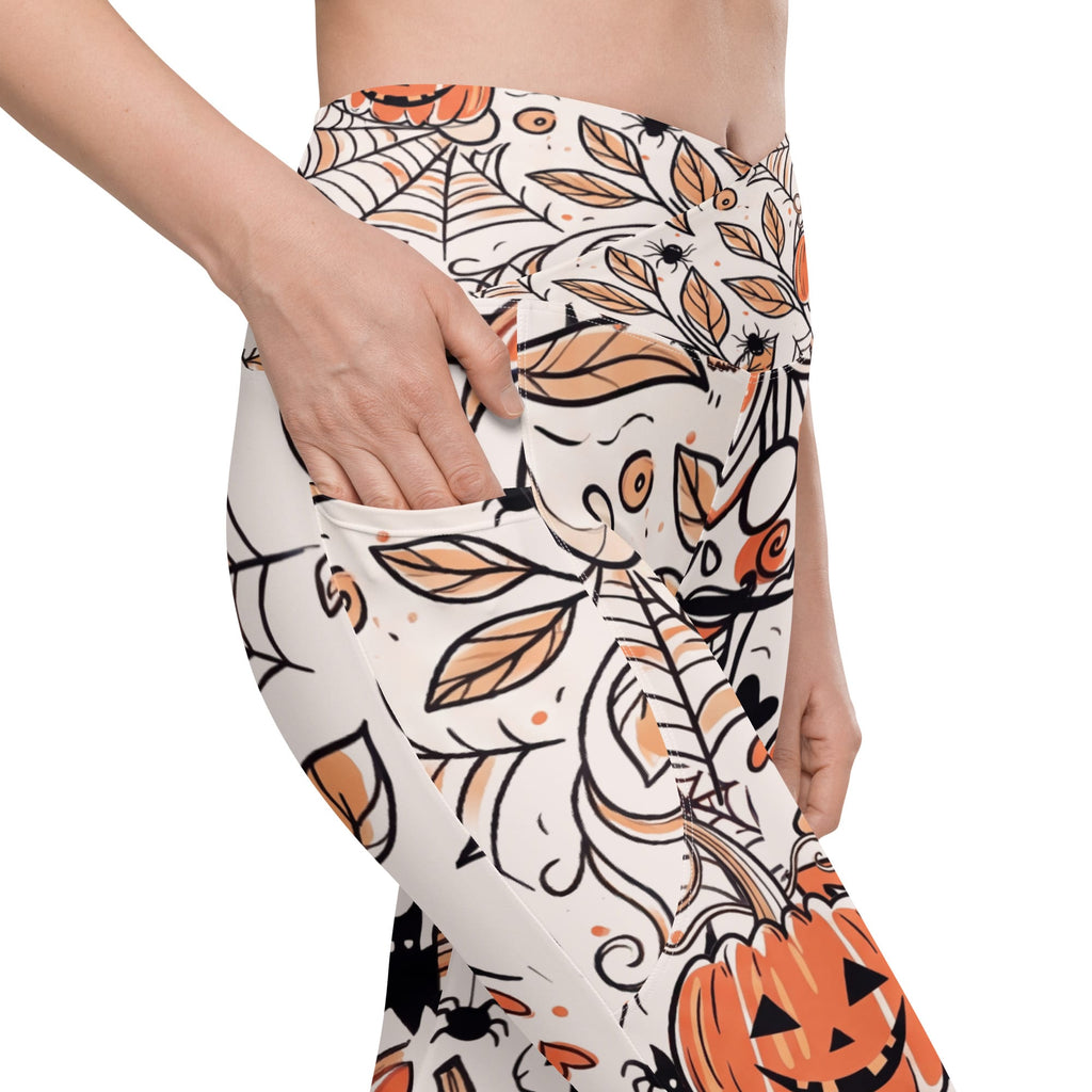 Spooky Doodle Crossover Leggings With Pockets