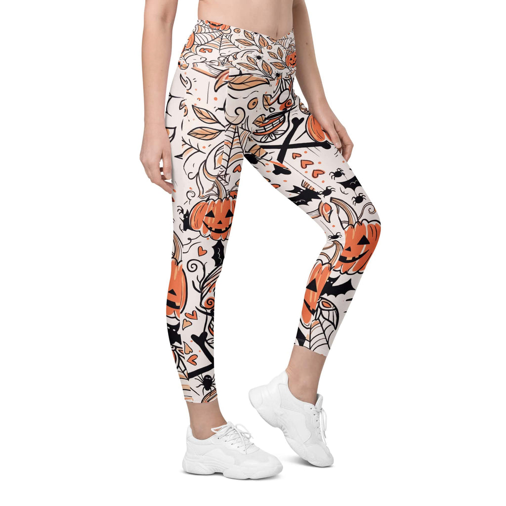 Spooky Doodle Crossover Leggings With Pockets