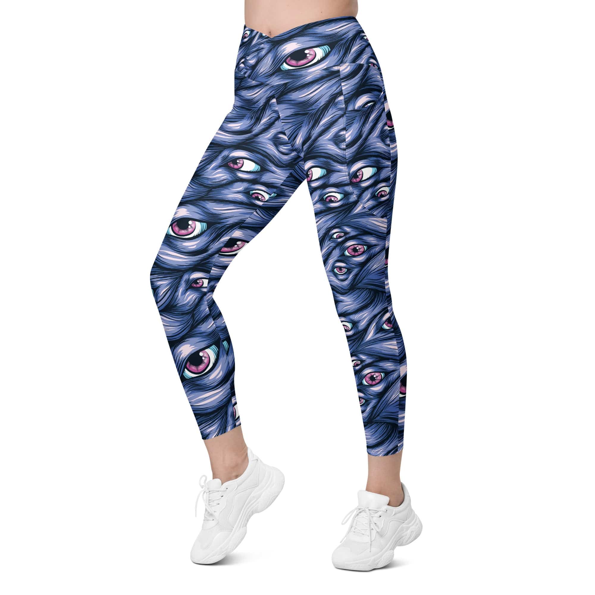 Spooky Eyes Crossover Leggings With Pockets