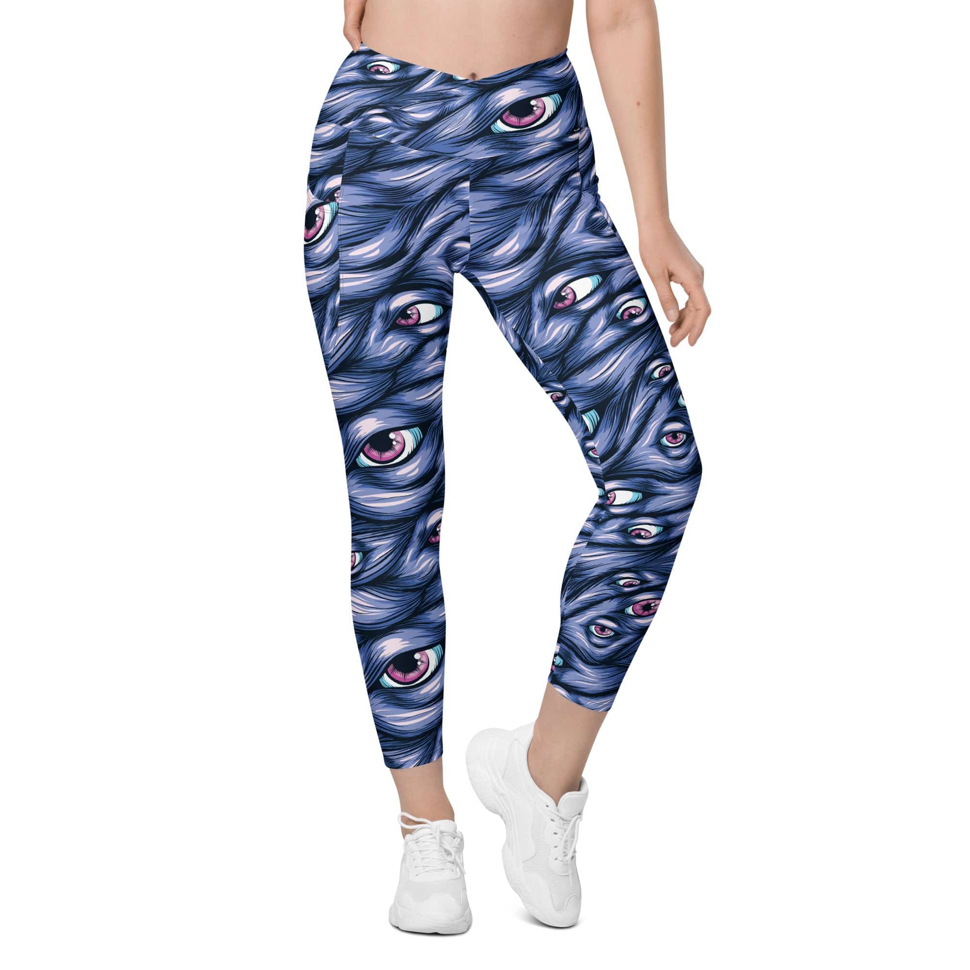 Spooky Eyes Crossover Leggings With Pockets