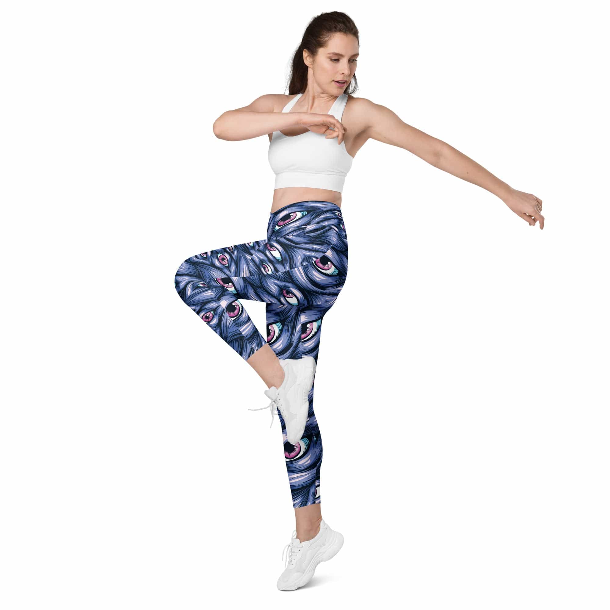 Spooky Eyes Crossover Leggings With Pockets