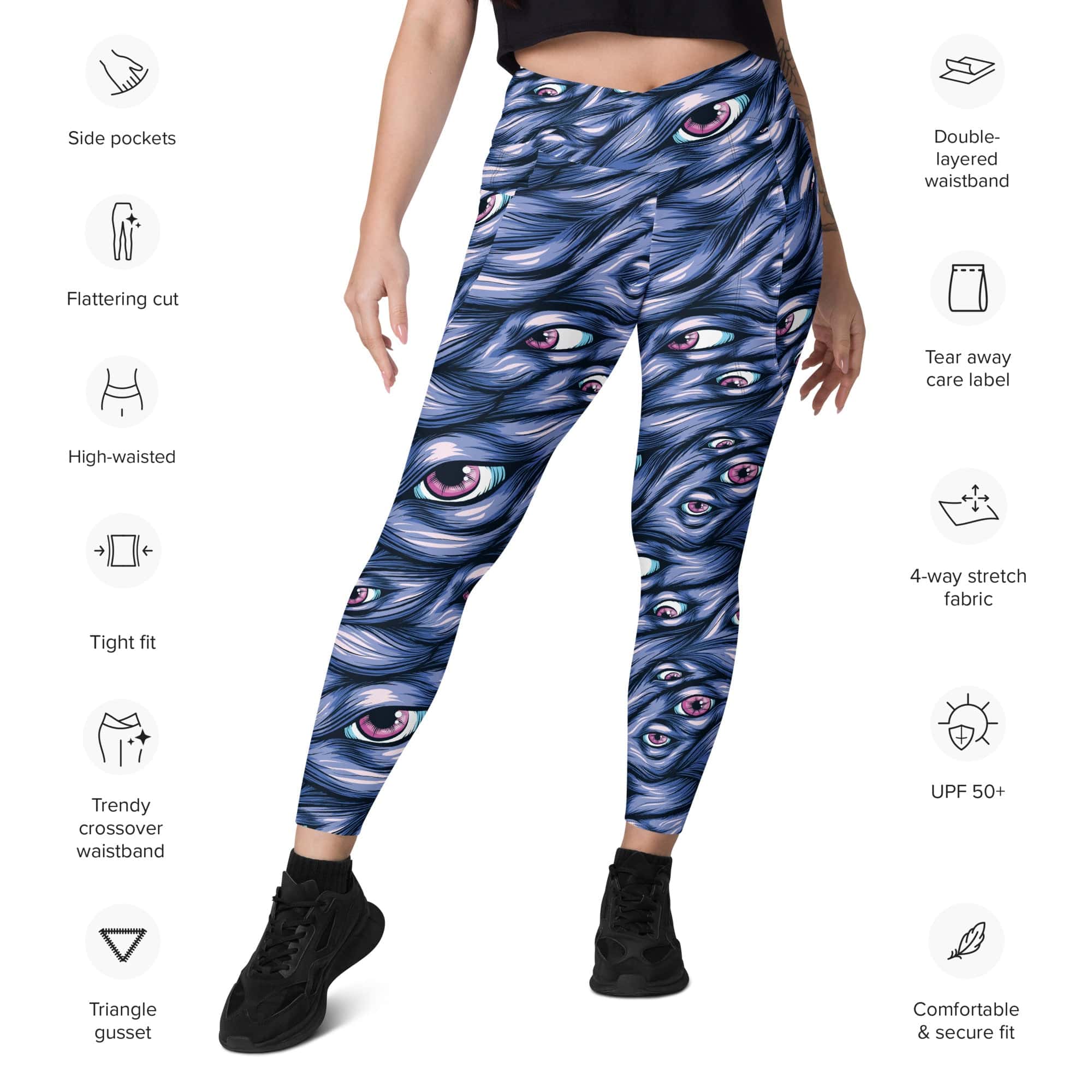 Spooky Eyes Crossover Leggings With Pockets