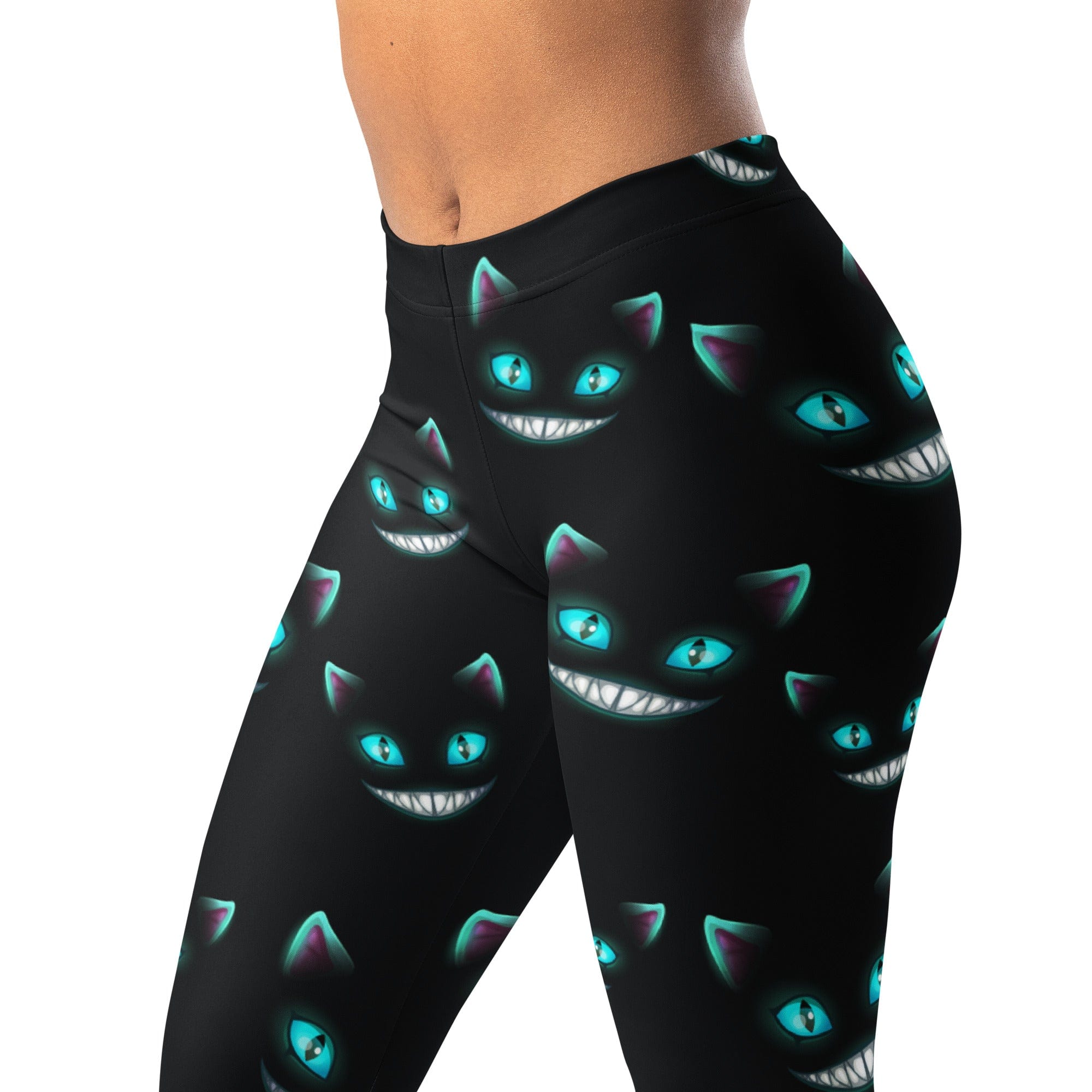 Black Spooky Halloween Cat Print Leggings | FIERCEPULSE