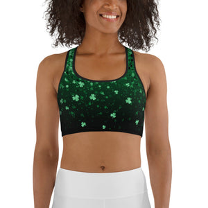 St. Patrick's Day Glitter Print Sports Bra