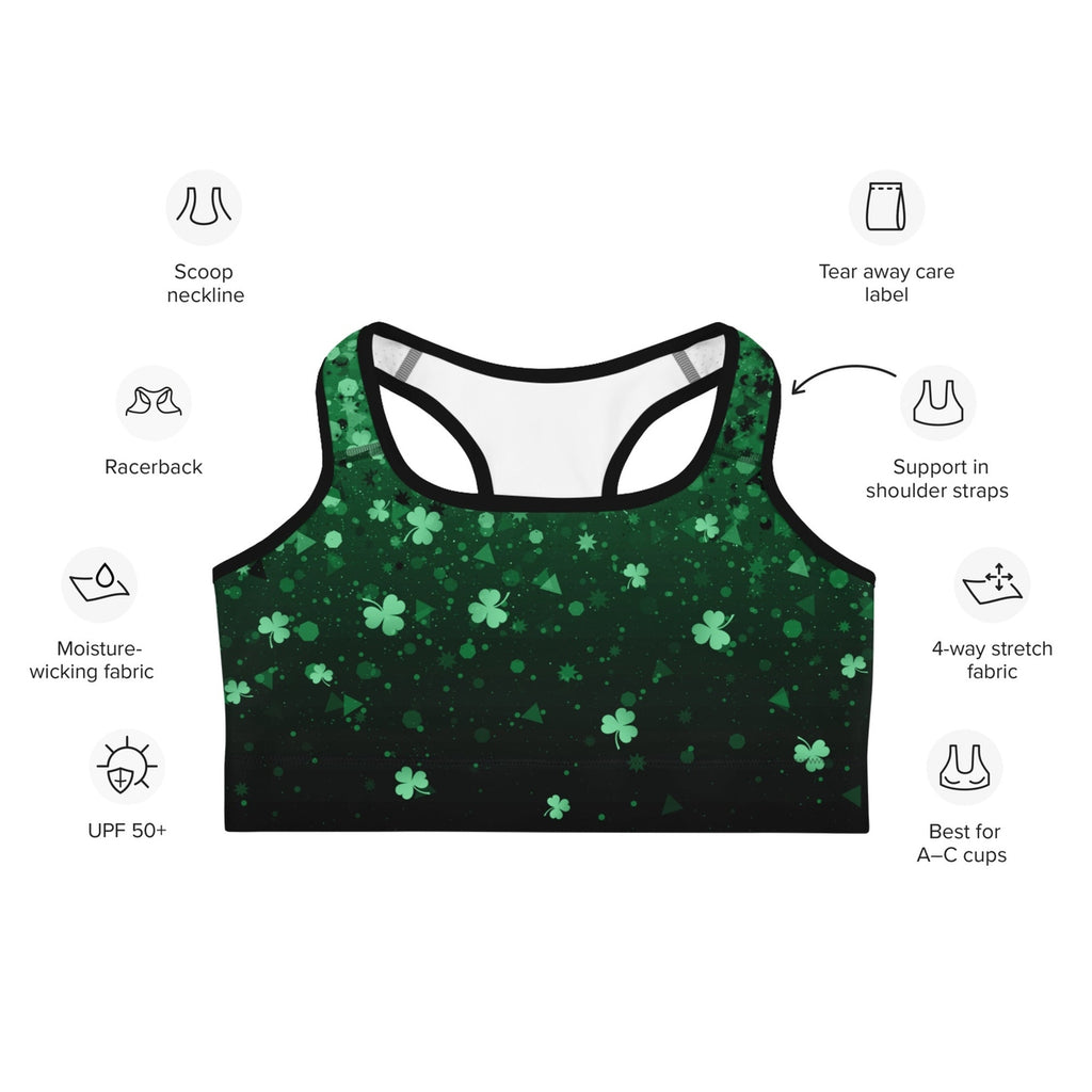 St. Patrick's Day Glitter Print Sports Bra