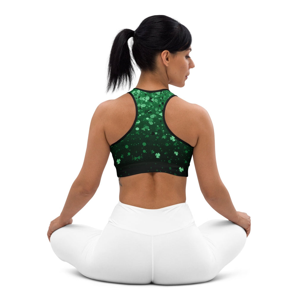 St. Patrick's Day Glitter Print Sports Bra