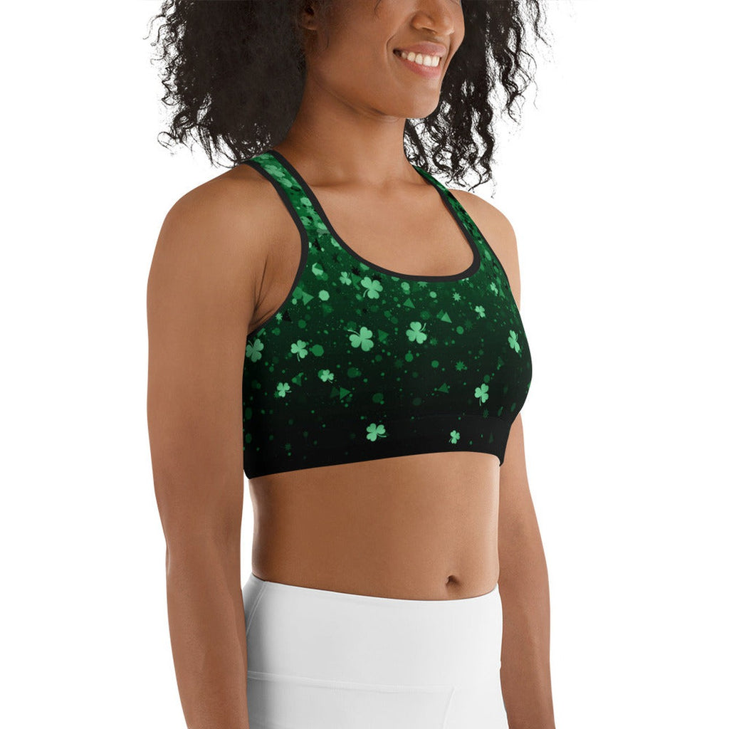 St. Patrick's Day Glitter Print Sports Bra